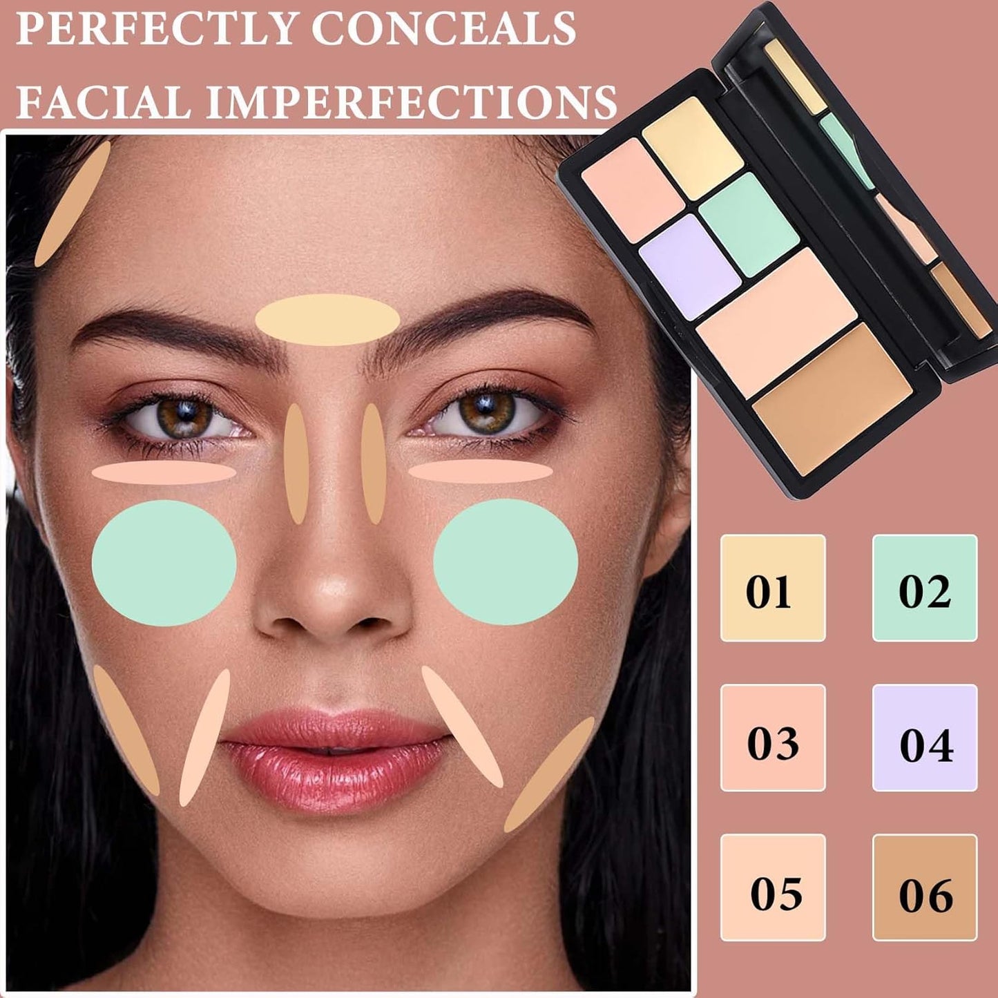 Color Correcting Concealer Palette,Concealer Contour Palette Long Lasting Makeup Cream Contour Palette,Contouring Foundation Highlighting Corrector Concealer Palette for Dark Circles & Blemish(#01)