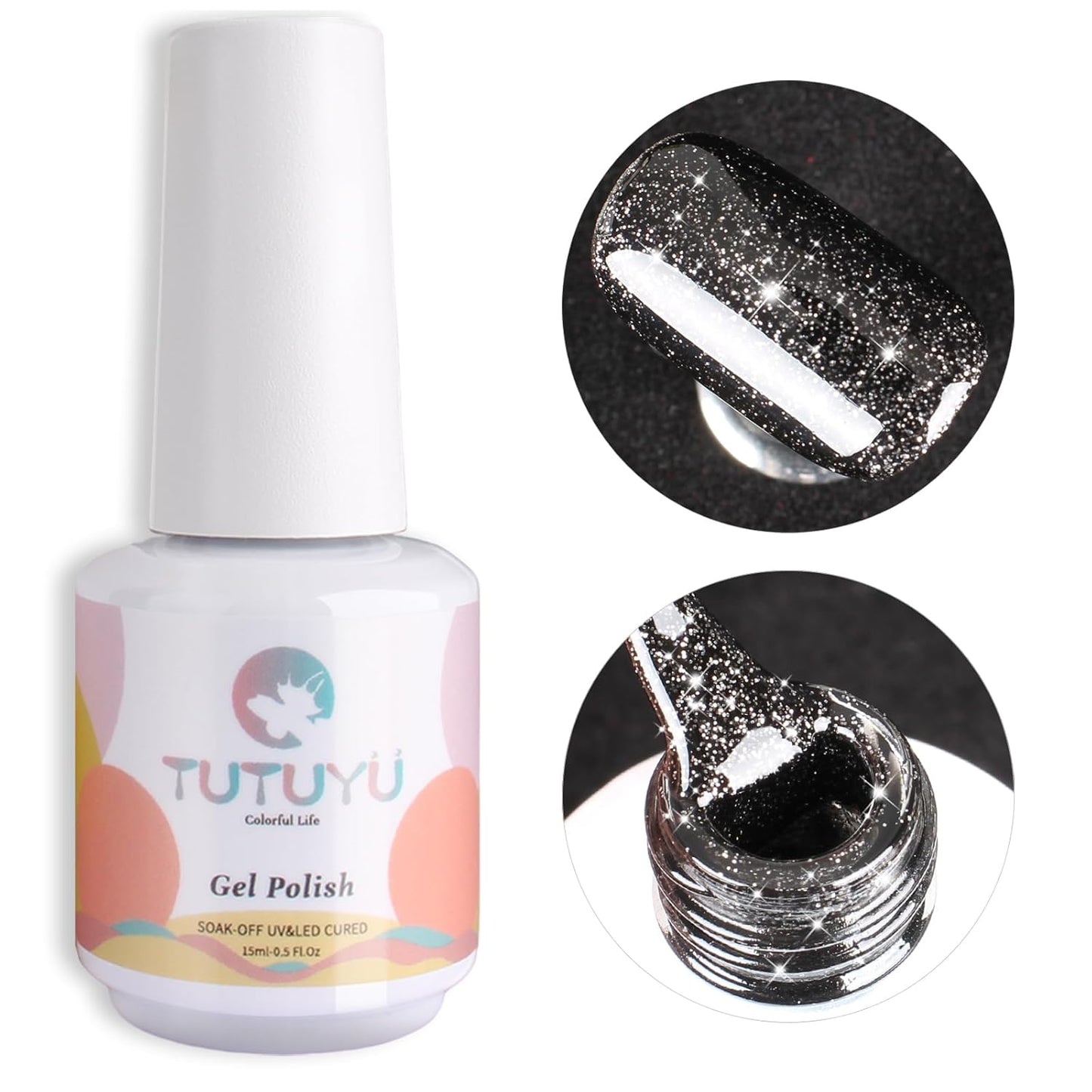 Glitter Black Gel Polish,Sparkle Shimmer Black Glitter Gel Nail Polish,15ml Soak Off UV Gel Polish for DIY Manicure, Gifts for Women Grils - GP0065