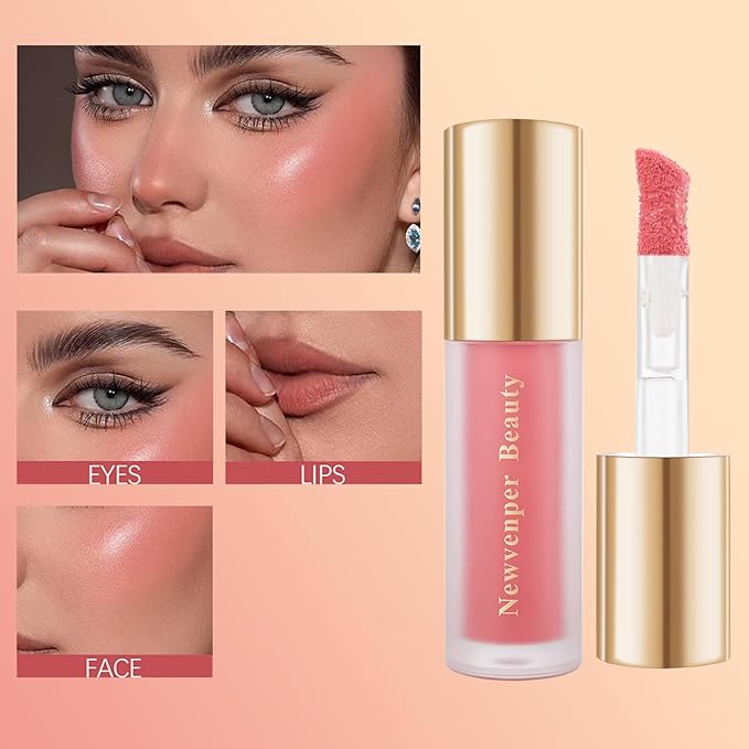 Face Blush+ Face Highlighter+ Face Contour with Brush Liquid Blush, Liquid Highlighter, Liquid Contour Long Lasting & Smooth Creamy Formula Lightweight Blush, Illuminator, Contour