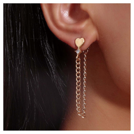 Heart Jacket Earring for Women Gold Love Heart Stud Earring Long Chain Drop Earring Tiny Crystal Star Earring Vintage Chain Link Earring Jewelry for Girls Gifts