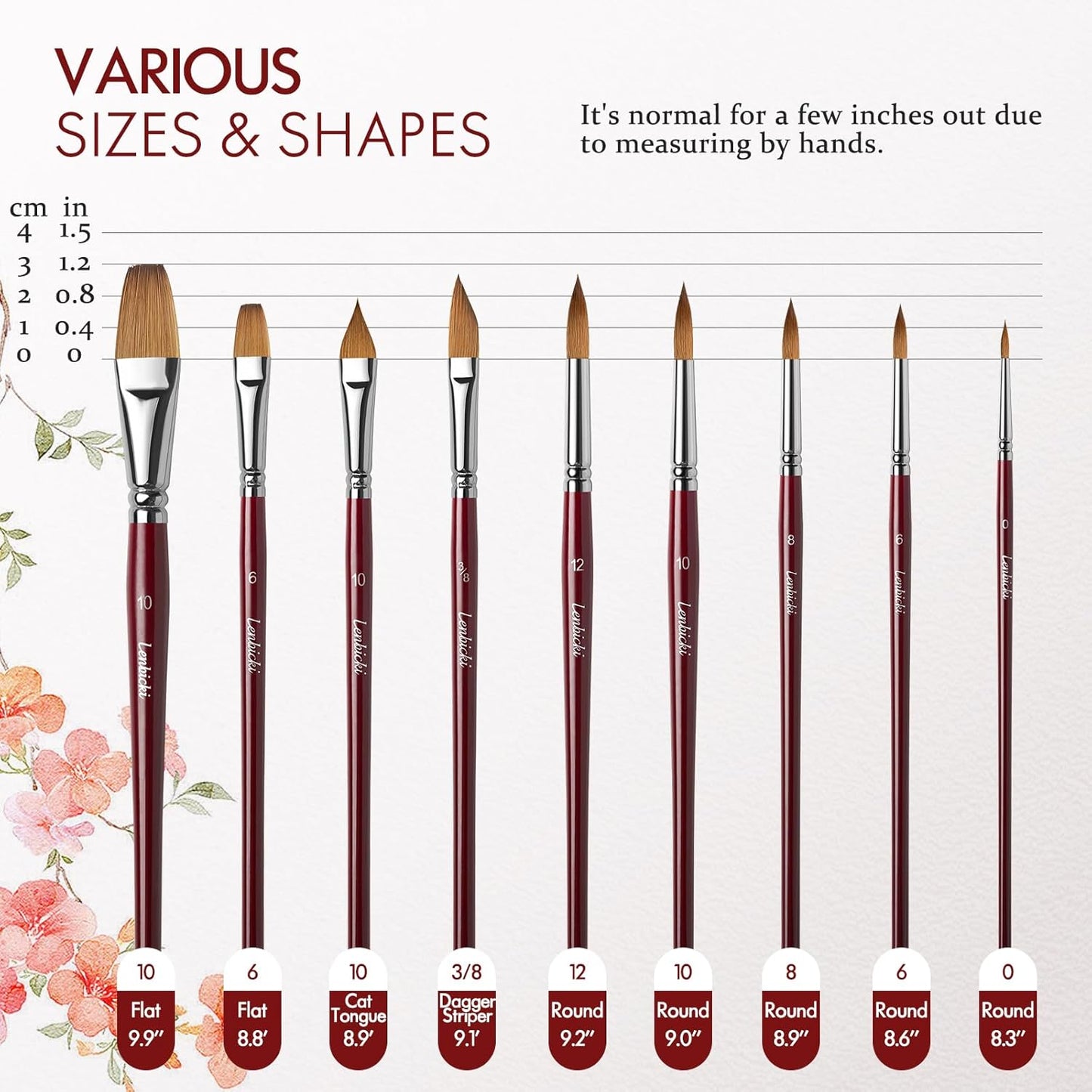 Kolinsky Sable Paint Brushes Professional Kolinsky Watercolor Paint Brushes Set for Artists 9pcs,Kolinsky Sable Hair Brushes for Watercolor, Acrylic, Includes Round Pointed, Flat, Cat's Tongue