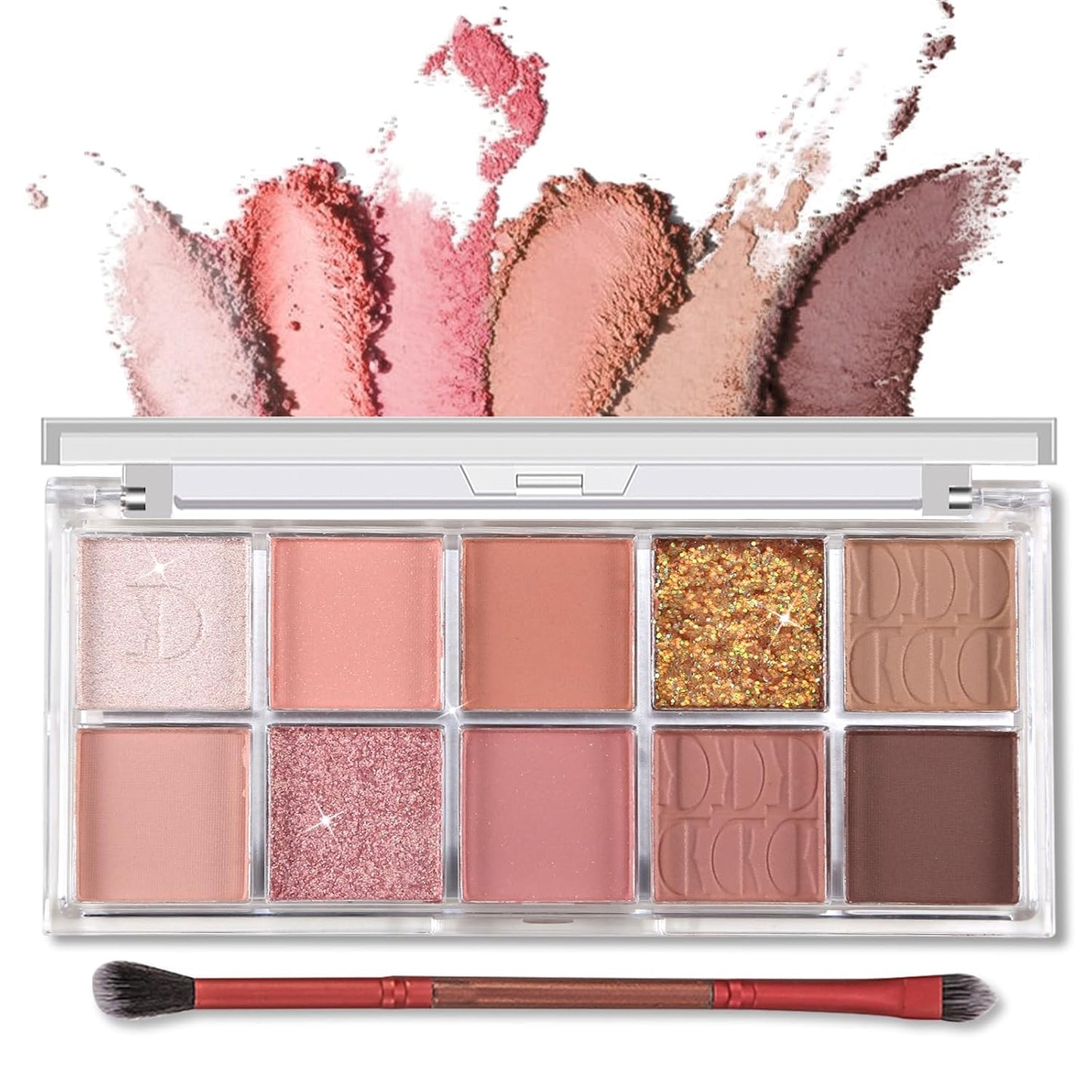 Erinde 10 Color Eyeshadow Palette Makeup - Matte Shimmer Glitter Eye Shadow, Ultra-Blendable, High Pigmented, Naturing-Looking, Neutral Nude Eyeshadow Palette with Professional Brush, Warm Sunshine