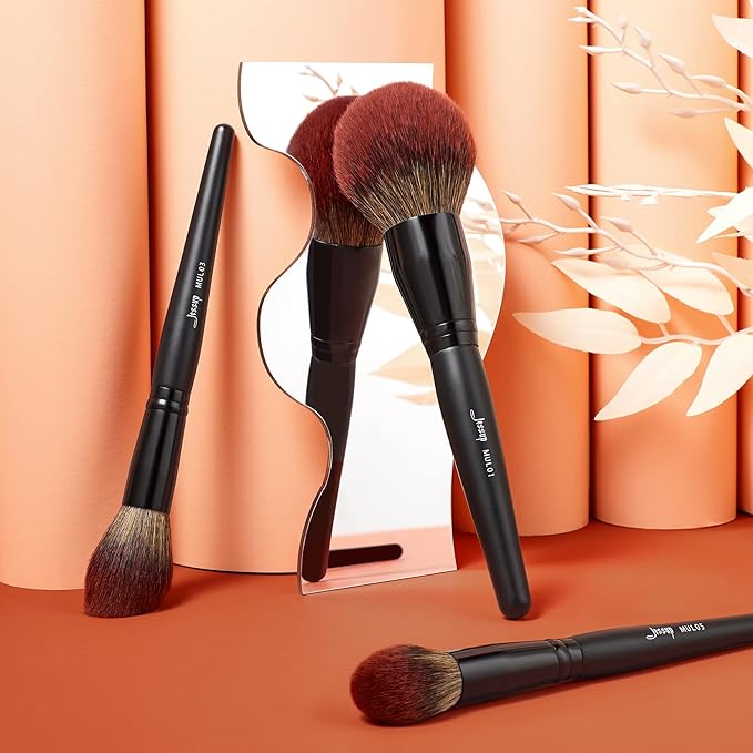Jessup Large Face Makeup Brushes 3pcs, Premium Synthetic Powder Contour Highlighter Brush, Phantom Black T274