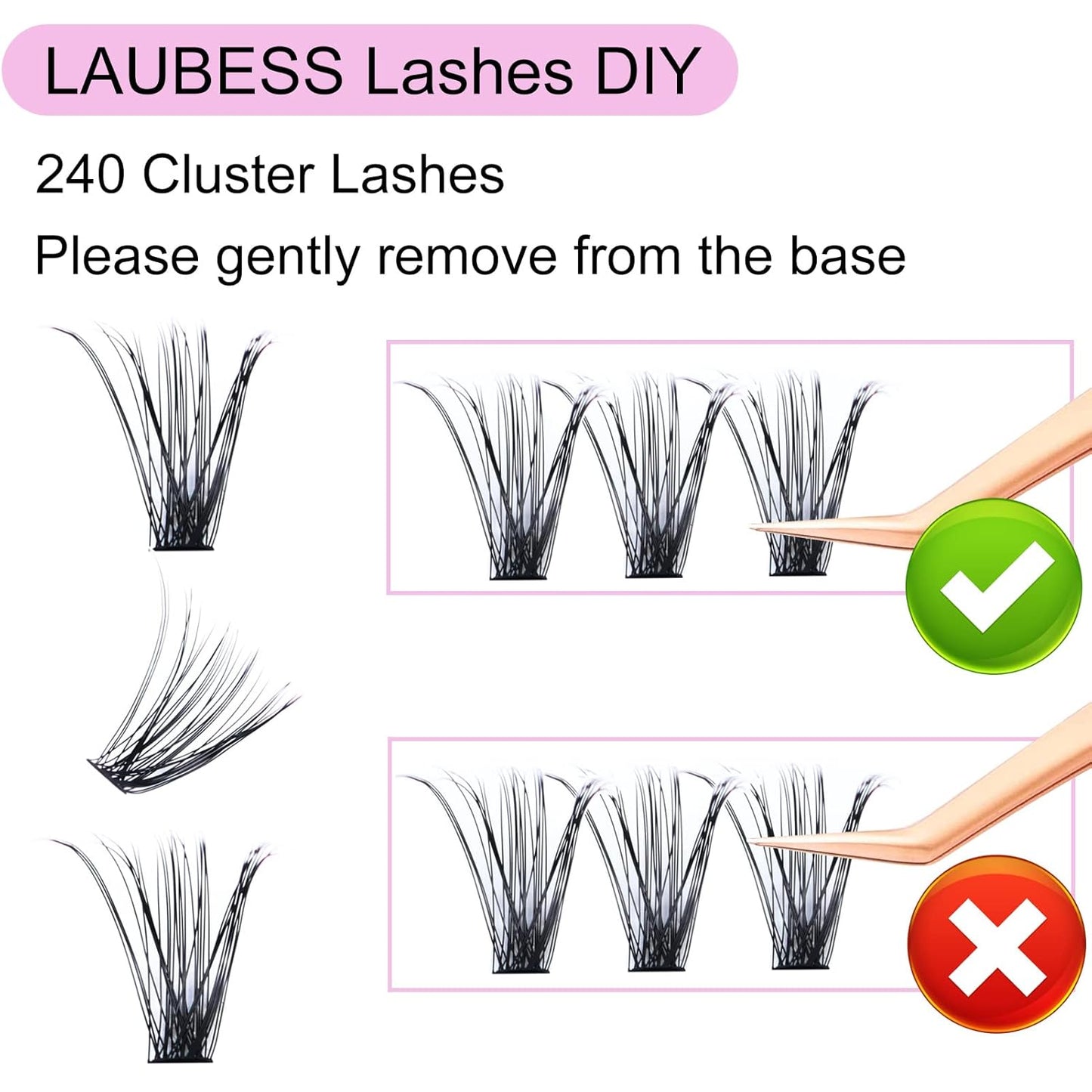 Lash Clusters LAUBESS Individual Lashes Waterproof Eyelash Clusters Mixed Tray Cluster Eyelash Extensions Soft Cluster Lashes for Beginners(40D-C-8-14)