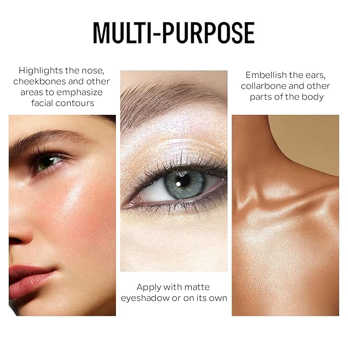 KYDA Liquid Highlighter, Natural Shimmer Tinted, Lasting Glossy Finish, Silky Creamy Lightweight Cover, Radiant Glow Face Enhancing Makeup, Body Liquid Illuminator-Champagne