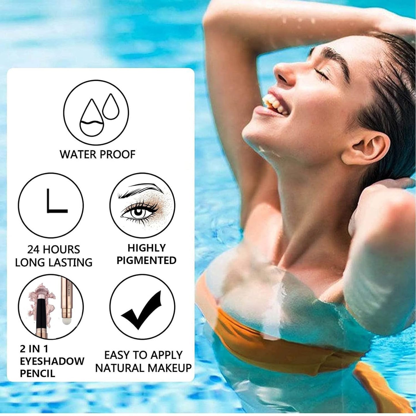 Eyeshadow Stick Makeup, Highlighter Matte Cream Eye Shadow Pencil, Waterproof Hypoallergenic Long Lasting Crayon, Glitter Primer Palette Shimmer Eyeliner Pen wiht Soft Brush, Black