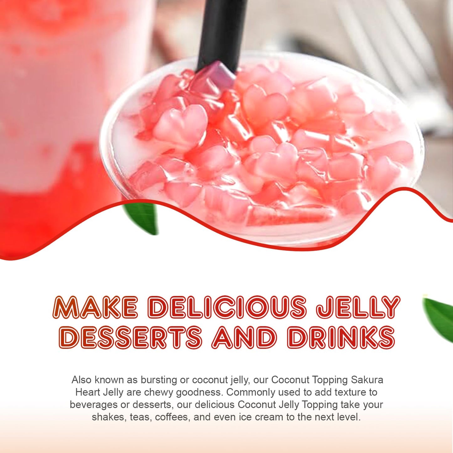 Fanale Coconut Jelly Topping nata de coco for Boba Tea | Ice Cream | Yogurt | Smoothie | Milk Tea | Desserts Sakura Heart Shaped, 6.6 pound (Pack of 4) | JEL030-CS