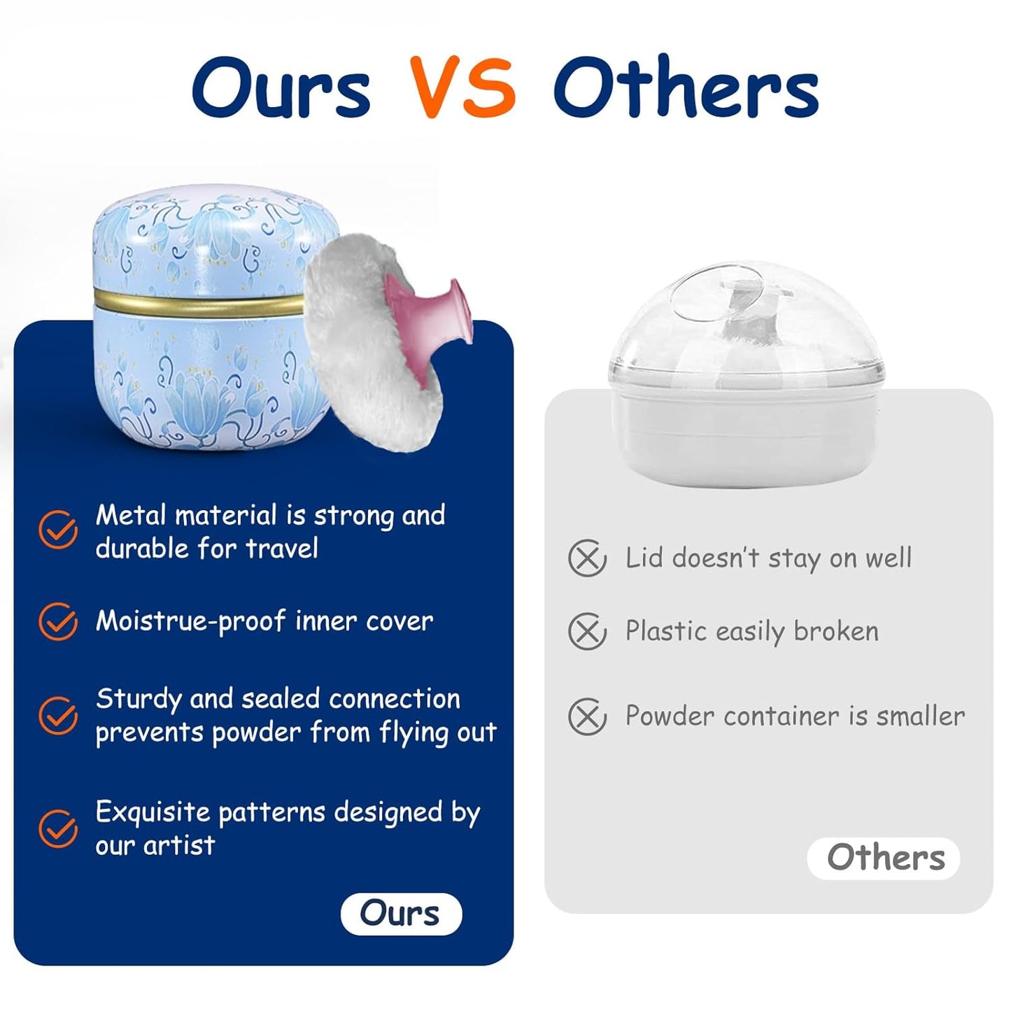 Body Powder Puff and Container for Dusting Powder, Women Powder Puff and Powder Case for Bath and Travel (Light Blue)