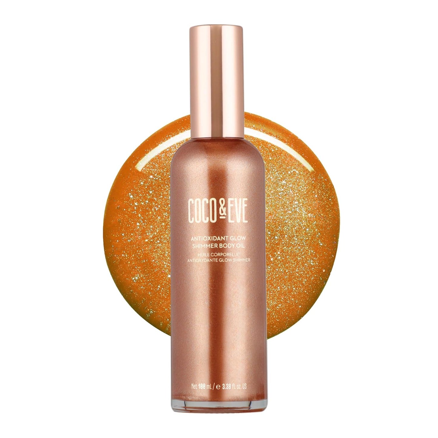 Coco & Eve Antioxidant Glow Shimmer Body Oil - Lightweight Skin Illuminator with Pearlescent Minerals, Natural Glitter, Antioxidants for Shimmering, Moisturizing and Healthy Glow (3.38 Fl Oz)