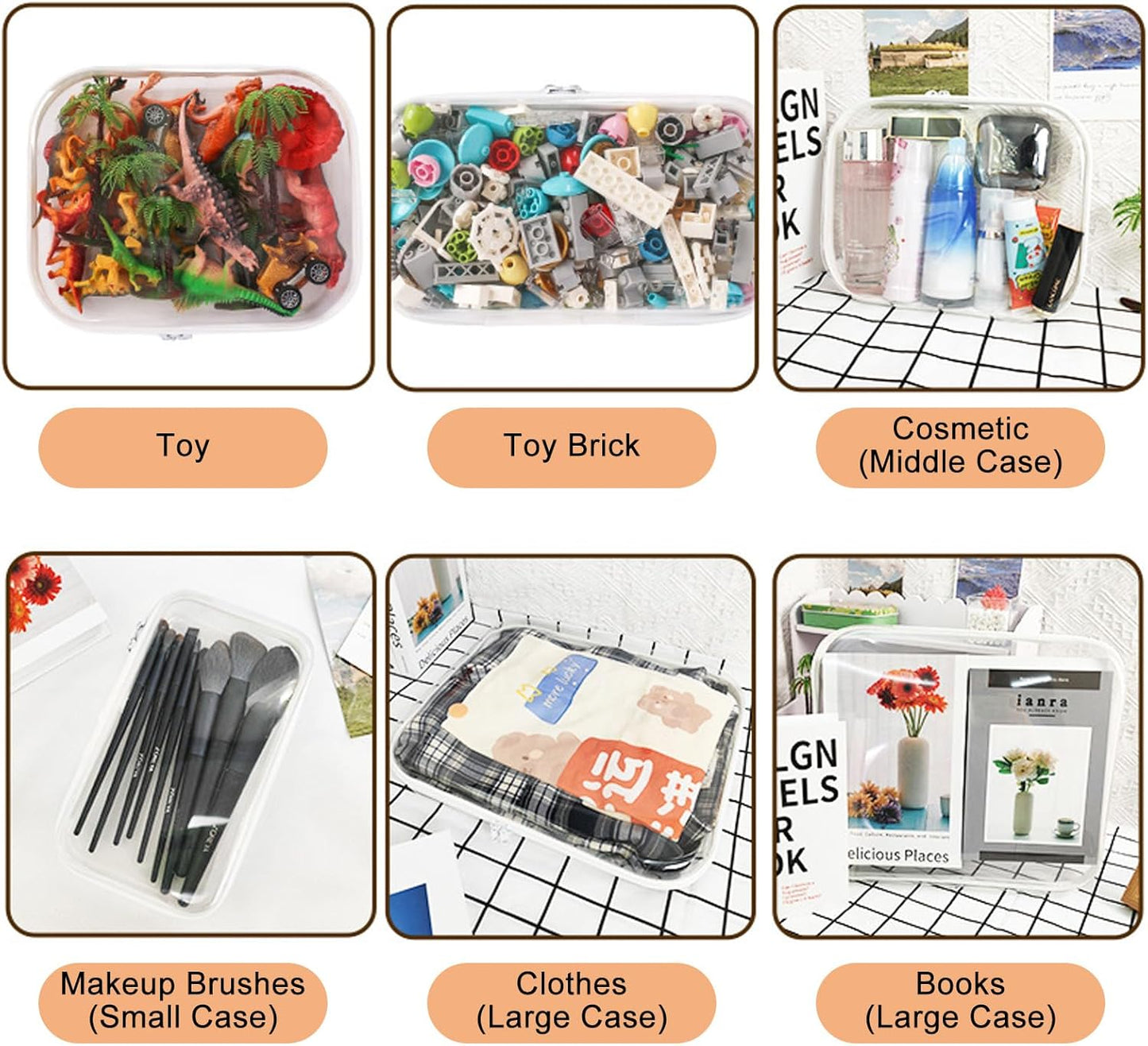 3PCS Clear Hard Shell Zipper Cases, Portable Clear Organizer Pouches for Home Storage, Double Zippered Plastic Travel Case, Cosmetic Bag for Make Up Tools, Toiletries, Toy Storage(White)