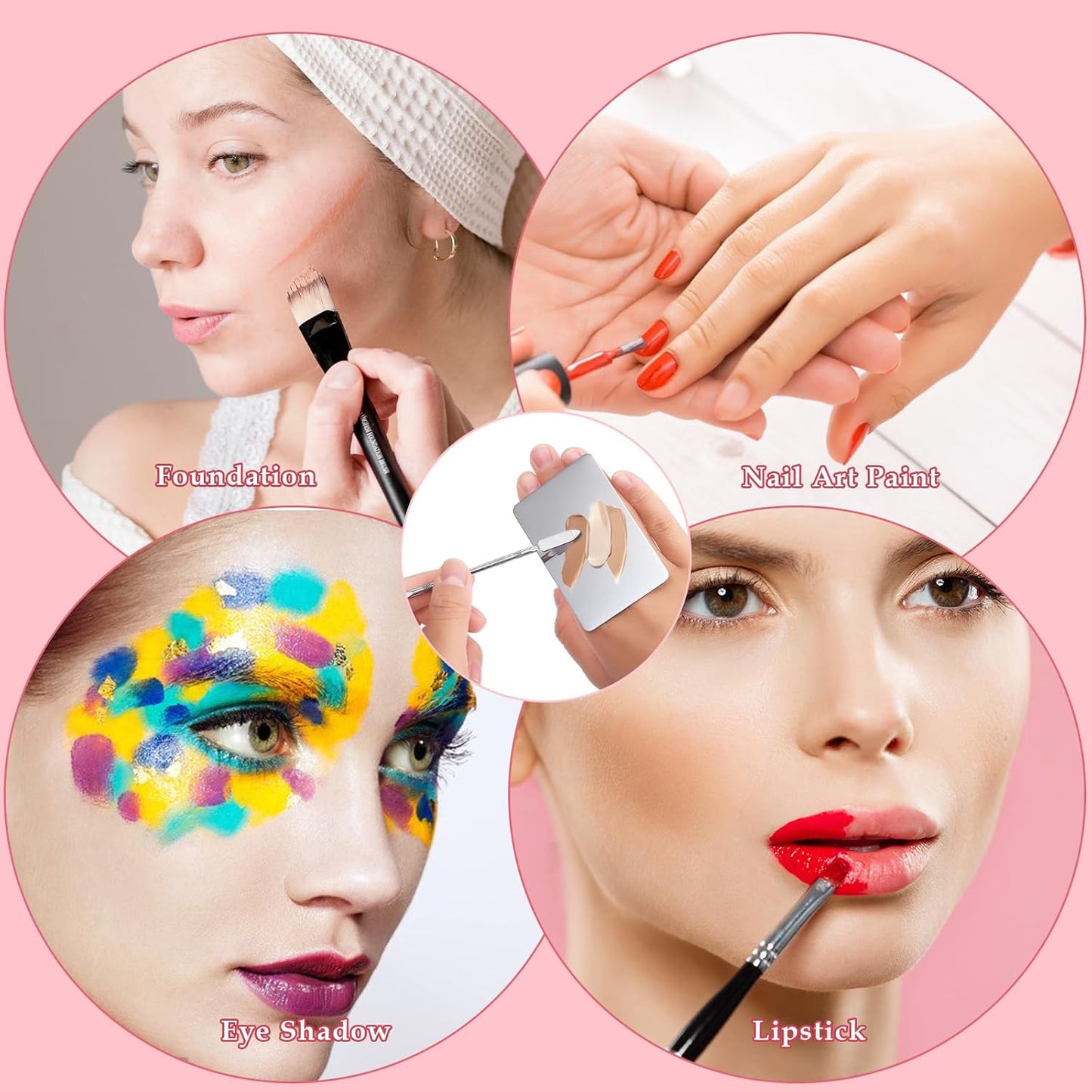 Makeup Mixing Palette with Handle Stainless Steel Makeup Spatula Palette with Foundation Spatula Multifunction Foundation Mixing Palette & Makeup Mixer for Mixed Cosmetics (2.9×1.9",Silver)