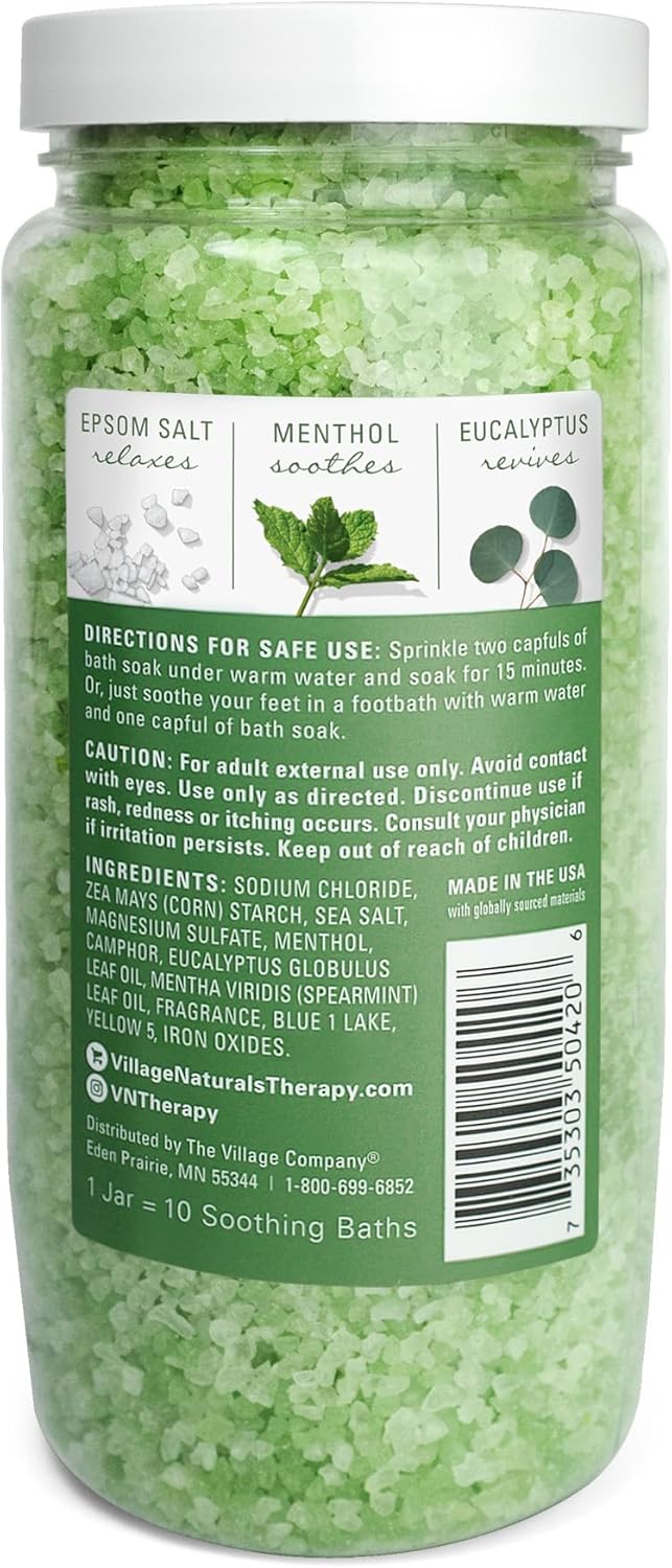 Village Naturals Therapy, Muscle Concentrated Mineral Bath Soak, Eucalyptus Mint Scent, 20 oz, Pack of 4