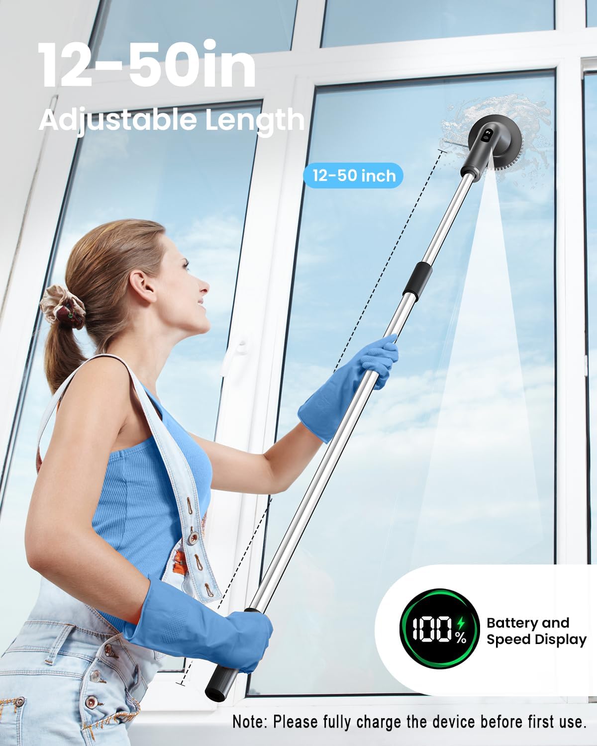 Electric Spin Scrubber, 2025 New Cordless Cleaning Brush for Home, IPX7 Waterproof Spin Scrubber with 7 Brush Heads, Adjustable Long Handle and 2 Rotating Speeds for Bathroom Tub Floor