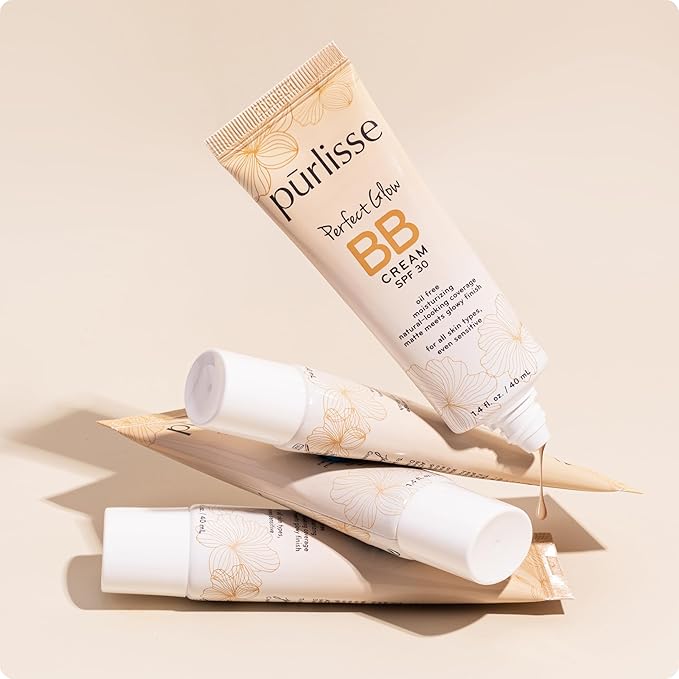 pūrlisse Perfect Glow BB Cream with SPF 30 - Matte Meets Dewy Finish - Enriched with Goji & Hawthorn Berry to Help Improve Skin Texture & Radiance - Light (1.4 oz)