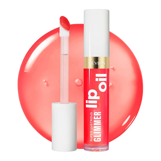 REVLON Super Lustrous Glimmer Lip Oil, Moisturizing & Tinted, Shiny Finish, Made with Plant-Based Squalane, 003 Glow Mama, 0.13 fl oz