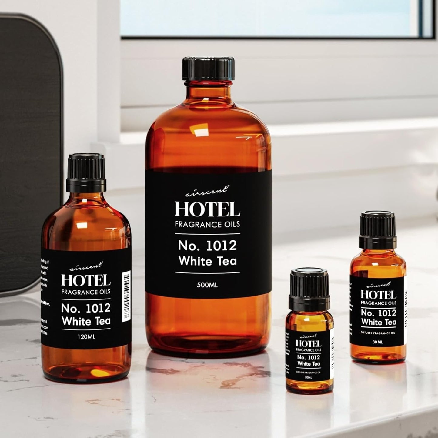 AirScent Hotel Diffuser Oil No. 1012 Inspired by The White Tea Hotel Scent - Premium Fragrance Oil for Ultrasonic and Waterless Diffusers and Crafting - 120 mL, 4 fl oz Glass Dropper Bottle