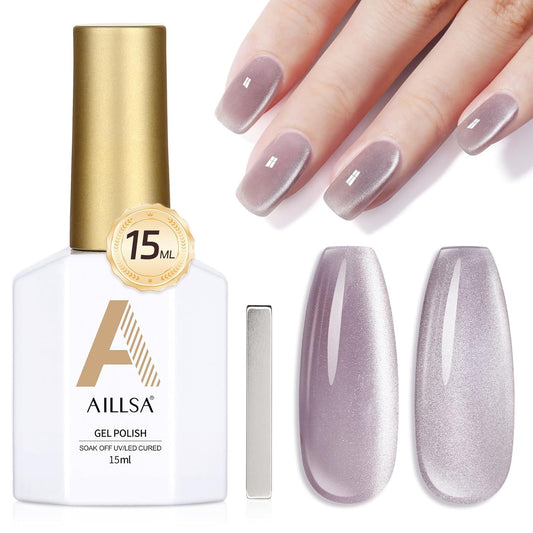 AILLSA Cat Eye Gel Nail Polish Purple Crystal Glitter Polish with Magnet, Smokey Glass Jelly Nail Polish Sparkle Shimmer Reflective Translucent Color U V Gel Salon DIY at Home 0.5 OZ GF23