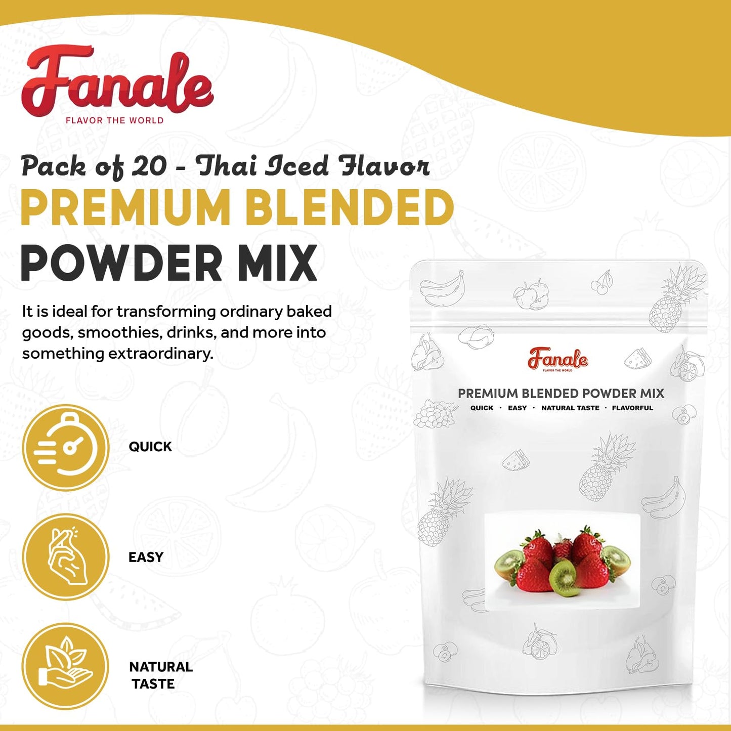 Fanale Premium Thai Iced Bubble Tea Flavoring Powder | Perfect for Baking, Smoothies, Desserts and Drinks | Instant Flavoring Powder for Boba Milk Tea- 2.2 Pounds (Pack of 20)