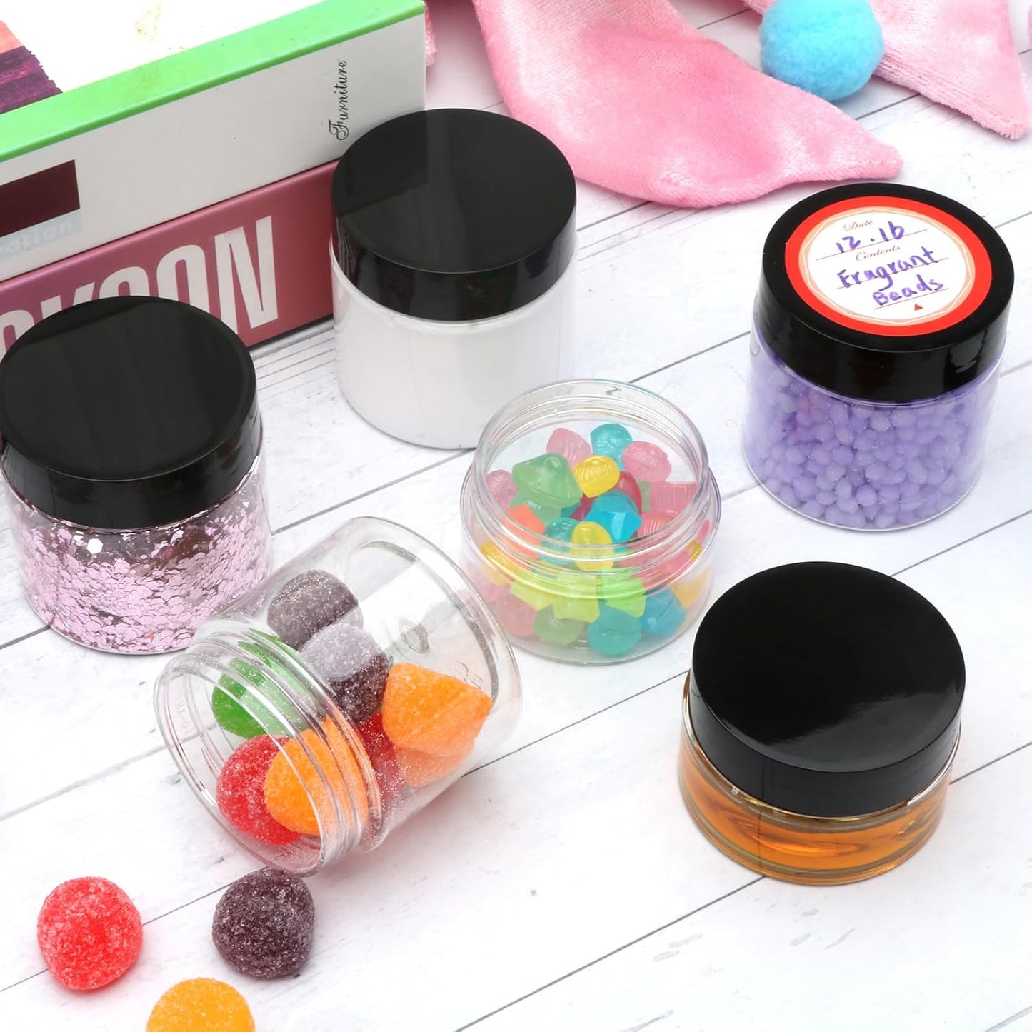 8 Pack 2oz Plastic Containers with Lids, Jars with Lids, Great for storing,lip balms, creams, ointments, cosmetics, samples