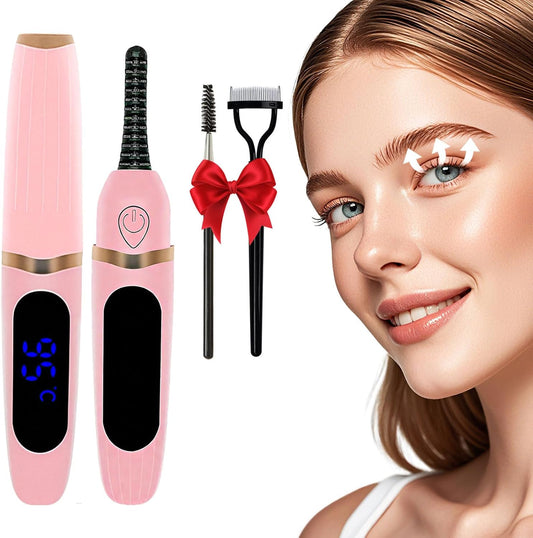 Heated Eyelash Curler, Electric Eyelash Curler–3 Temperature Settings Rechargeable Electric Lash Curler with LED Display and Anti-Burn Design, 10s Fast Heat-Up & 24H Natural Curl