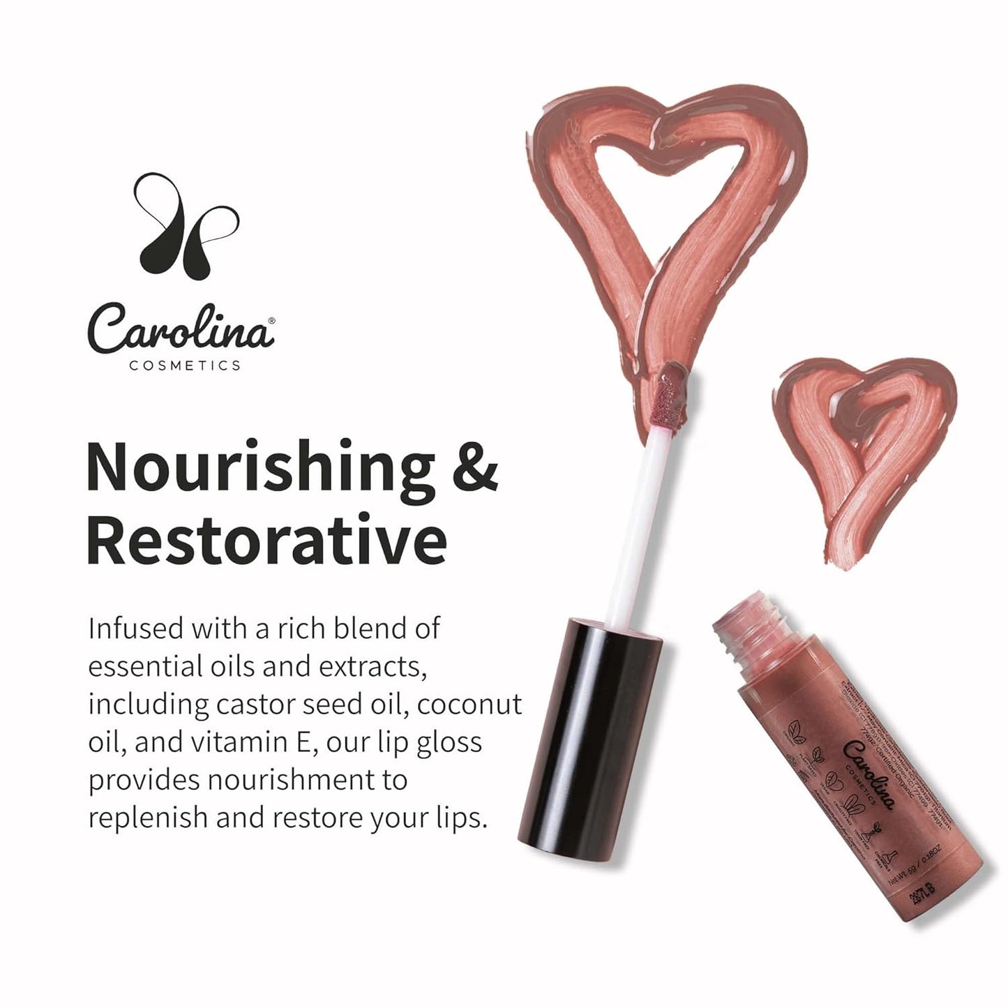 Plant-Based Non-Sticky Lip Gloss (What A Babe) - Hydrating & Nourishing with Sunflower Seed Oil, Cacao & Grape Seed Oil - Gluten-Free, Vegan, Non-GMO, Paraben-Free - 5g/0.18oz
