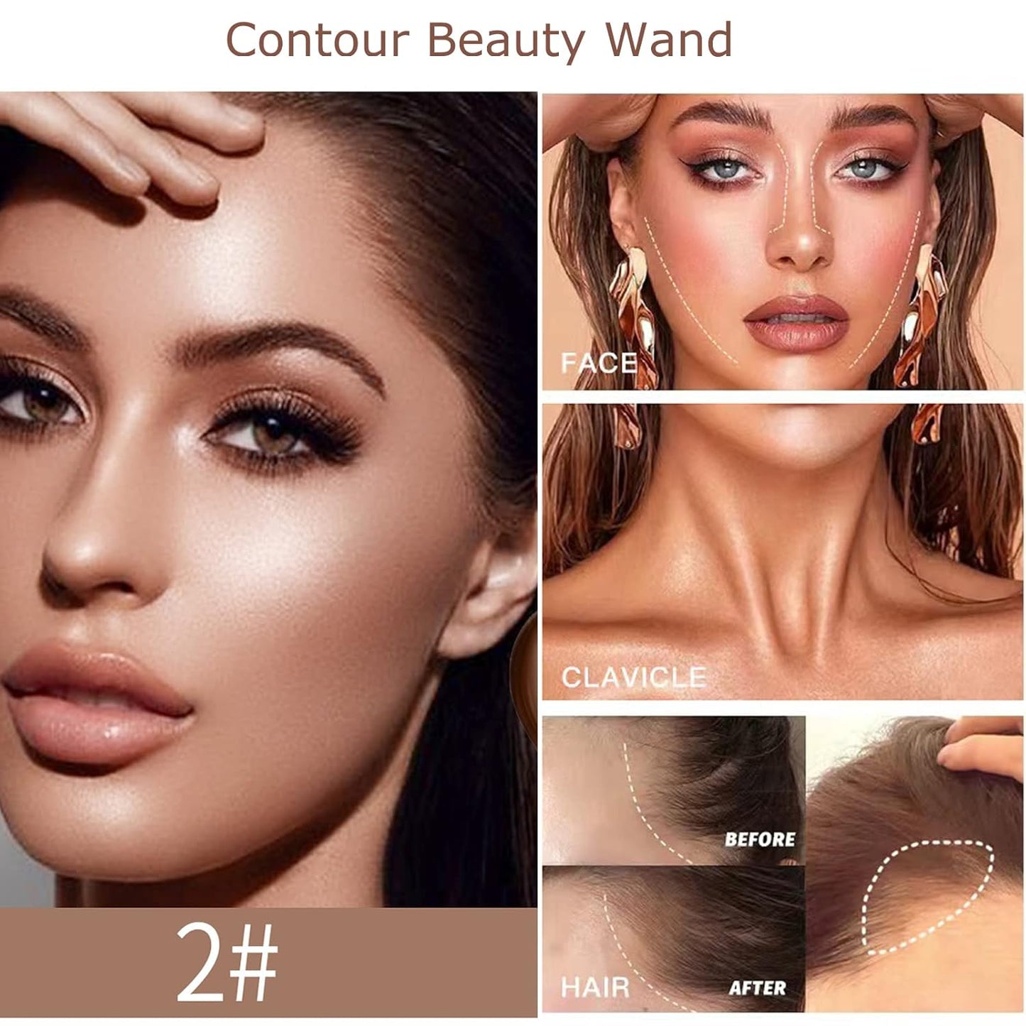 3PCS Liquid Contour Beauty Wand, Liquid Blush Highlighter Makeup Stick with Applicator, Cream Bronzer Stick Natural Matte Finish, Lightweight Blendable Cream Contour Highlighter Blush Wand