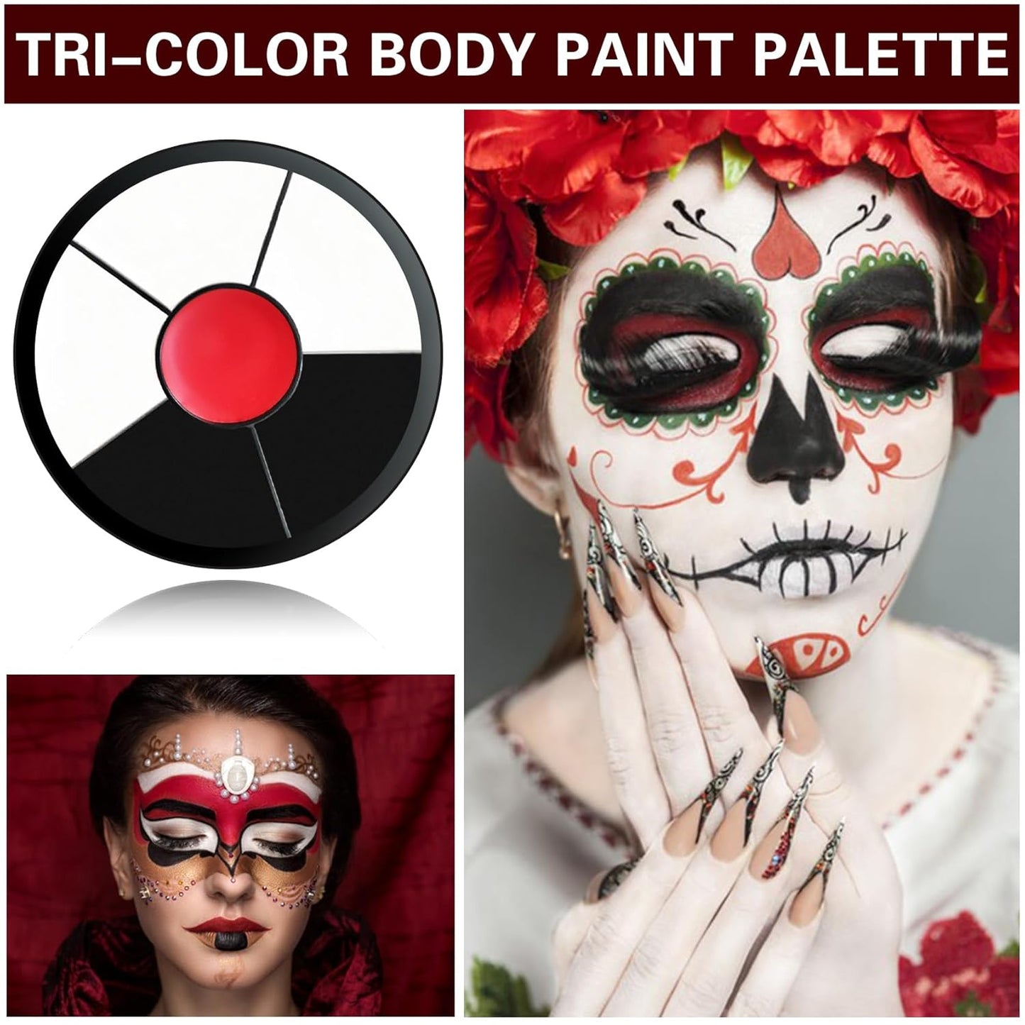 Clown Makeup Kit Black White Red Face Body Paint Palette Halloween Makeup Kit for Sfx Joker Zombie Cosplay Vampire Makeup