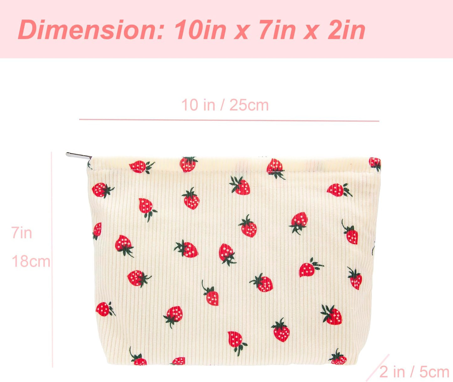 PAZIMIIK Makeup Bag Large Cotton Zipper Pouch for Purse Travel Canvas Make Up Organizer for Women Cosmetic,Strawberry Beige