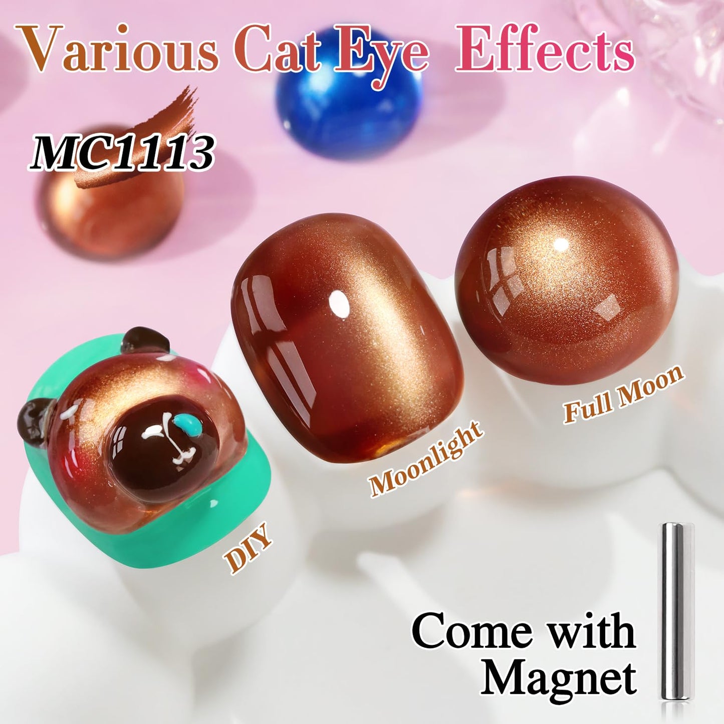 Double Rhythm Cat Eye Gel Polish with Magnet 15ML Holographic Glitter Shimmer Translucent Sheer Color Glass Brown Magnetic Gel Polish Salon DIY at Home (Fall Brown-MC1113)