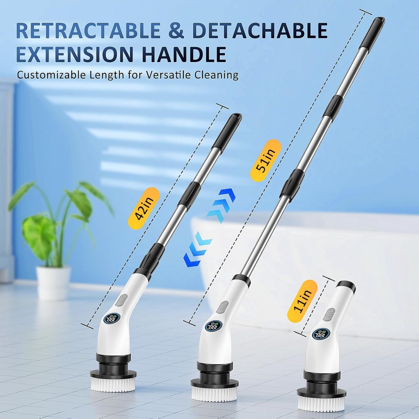 Electric Spin Scrubber Upgraded Battery with Extra-Long Runtime, IPX7 Waterproof Power Cleaner with 7 Brush Heads, 2 Speeds Adjustable Long Handle for Bathroom, Floor, Shower, Tile & Kitchen Cleaning