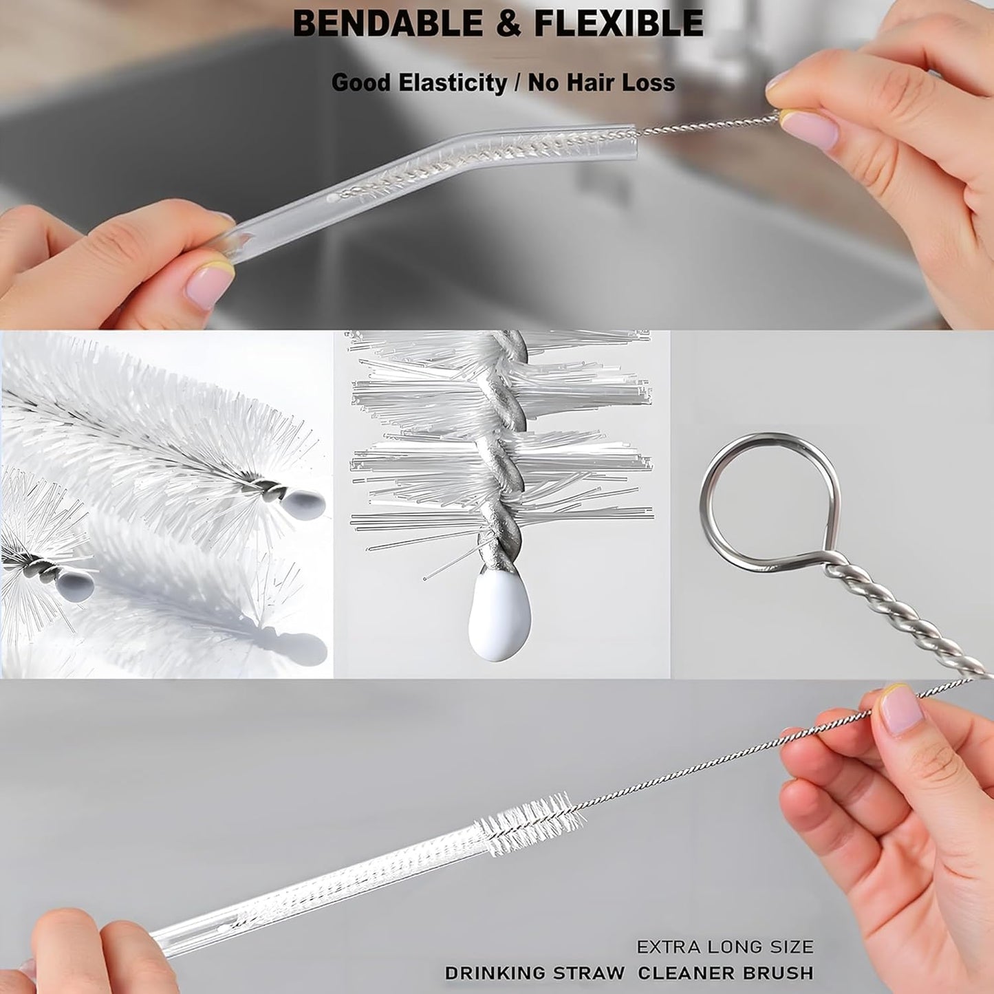 Milk Foamer Hose Brush, Long Thin Nylon Tube Cleaning Brushes Ideal for Espresso & Coffee Machine Attachments,Stainless Steel Straw Cleaning Brushes Test Tube 11.8 Inch Long and Flexible Handle