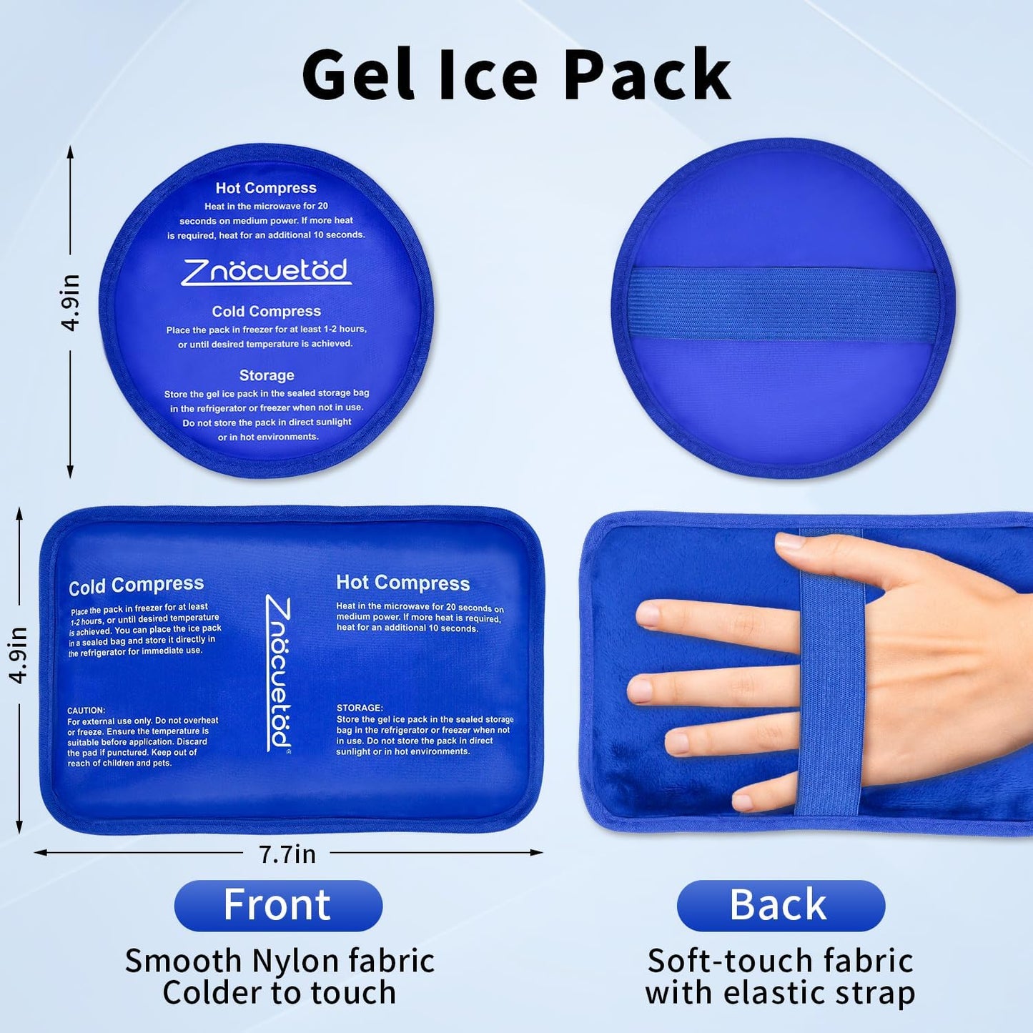 Gel Ice Pack for Injuries Reusable Soft Freezer Ice Bag with Strap- Hot Cold Compress Packs for Swelling Bruises Surgery Knee Shoulder Foot Back Ankle Neck Elbow Wisdom Tooth-2 Pack