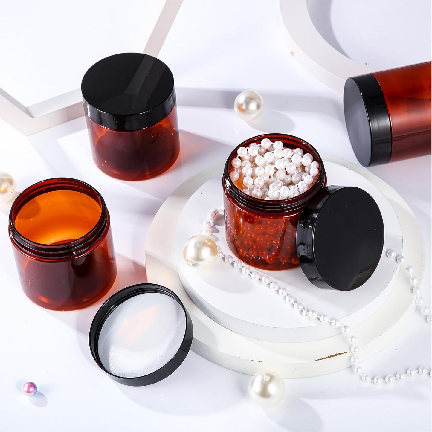 200 Pcs 4 oz Empty Bulk Plastic Container Jars with Lid Leak Proof Round Plastic Jars Small Cosmetic Travel Containers for Storage Makeup Creams Lotion Ointments, Amber