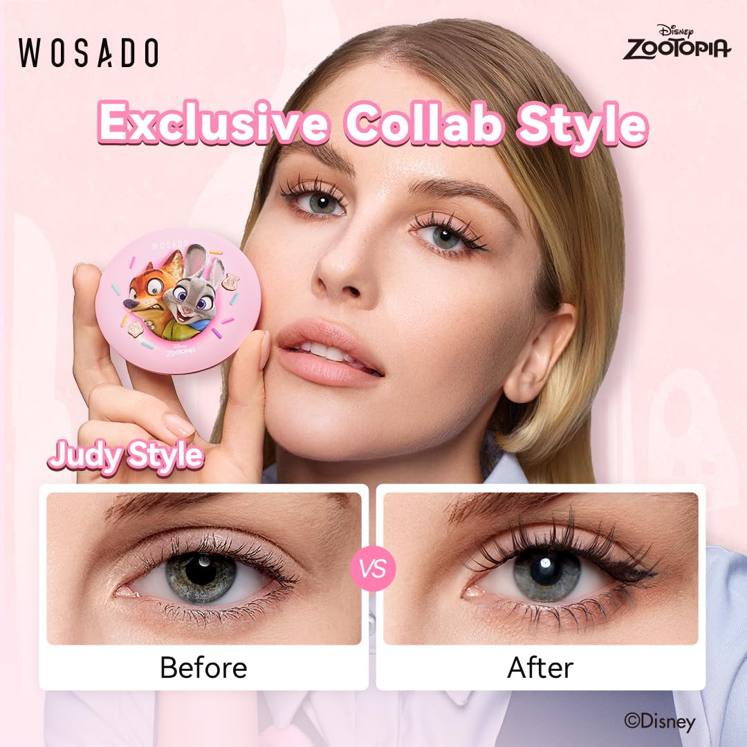 WOSADO×Disney Soft Magnetic Eyelashes Kit with Applicator, Judy Reusable Glue-free Wispy Magnetic Lashes, Cruelty-free False Lashes, Waterproof, Lightweight, Suit for Heavy Makeup