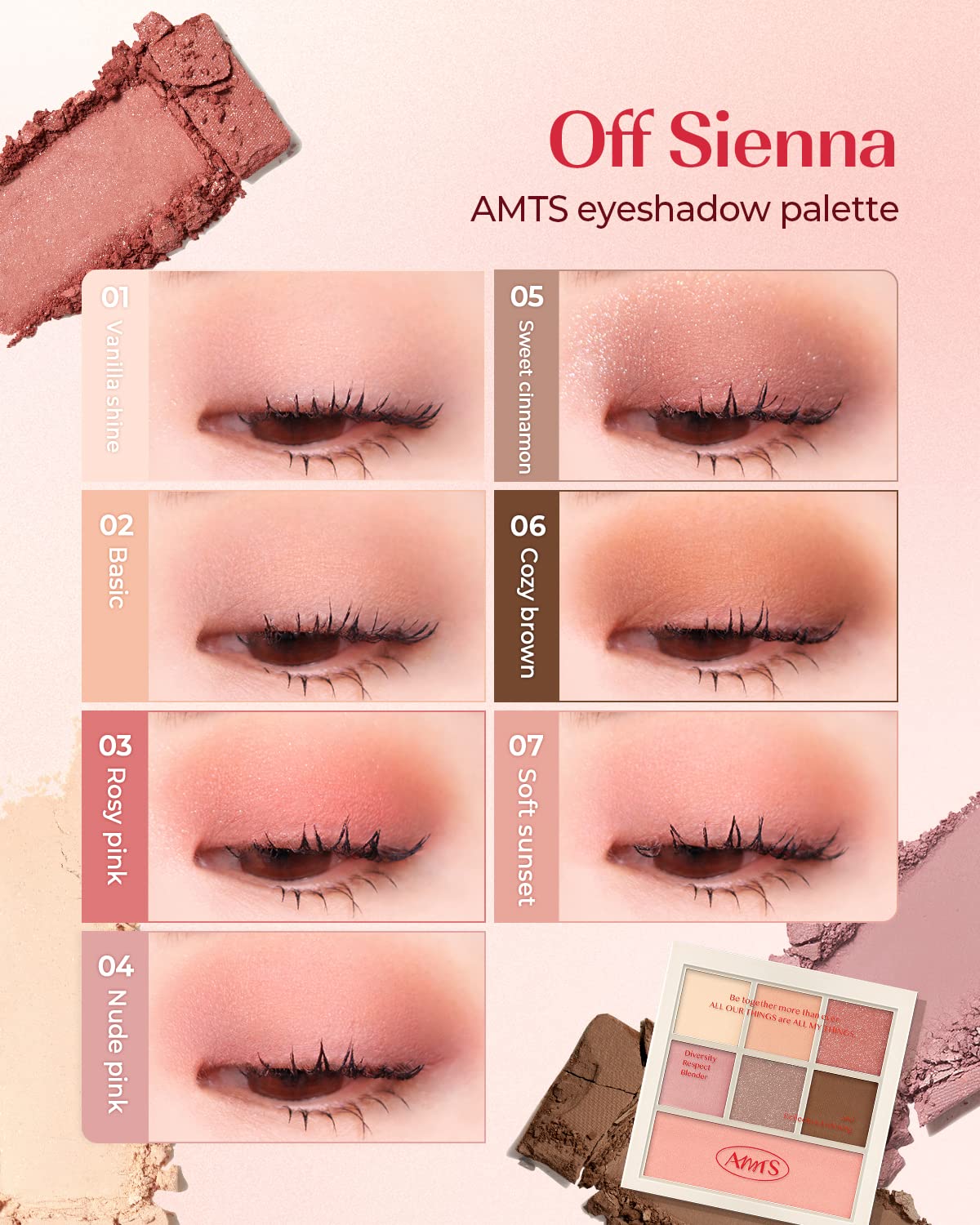 AMTS Off Sienna & Authentic Amber Eyeshadow Palettes Set, Valentine's gifts for teen girls, women | Matte Shimmer Metallic, Long Lasting