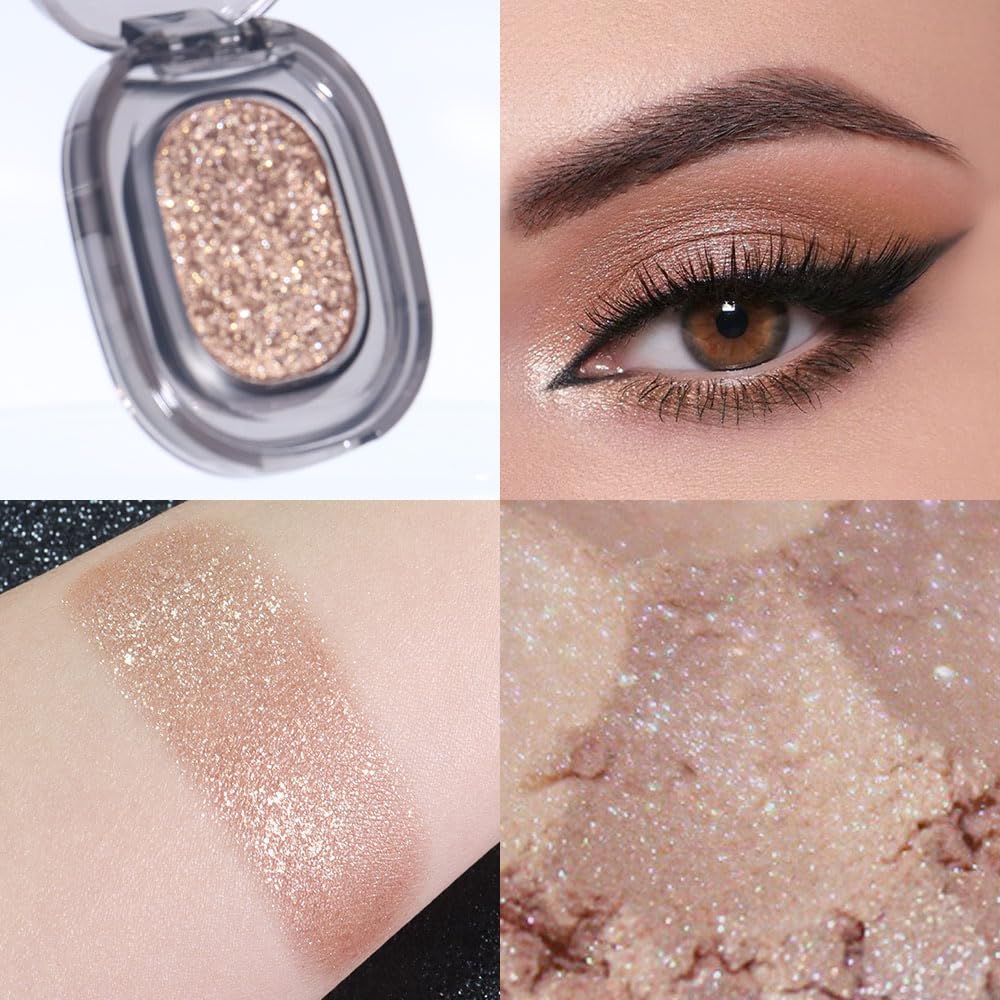 Eye shadow low saturation delicate long-lasting eye shadow palette, Monochrome Glittler Eyeshadow, pressed glitter eyeshadow, Glittle Pressed Powder Single Vegan Eyeshadow, (03 Glittle Gold)