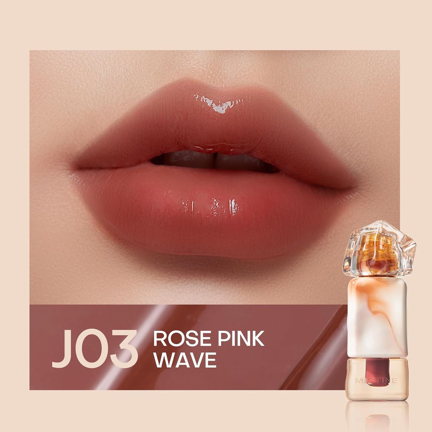 Mistine Lip Gloss Lip Oil Lip Plumber Non-sticky Tinted Lip Gloss for Women Infused with 1% Peptide Finish Lip Tint Hydrating Lip Stain Lightweight Feeling J03 Rose Wave 0.1 fl oz