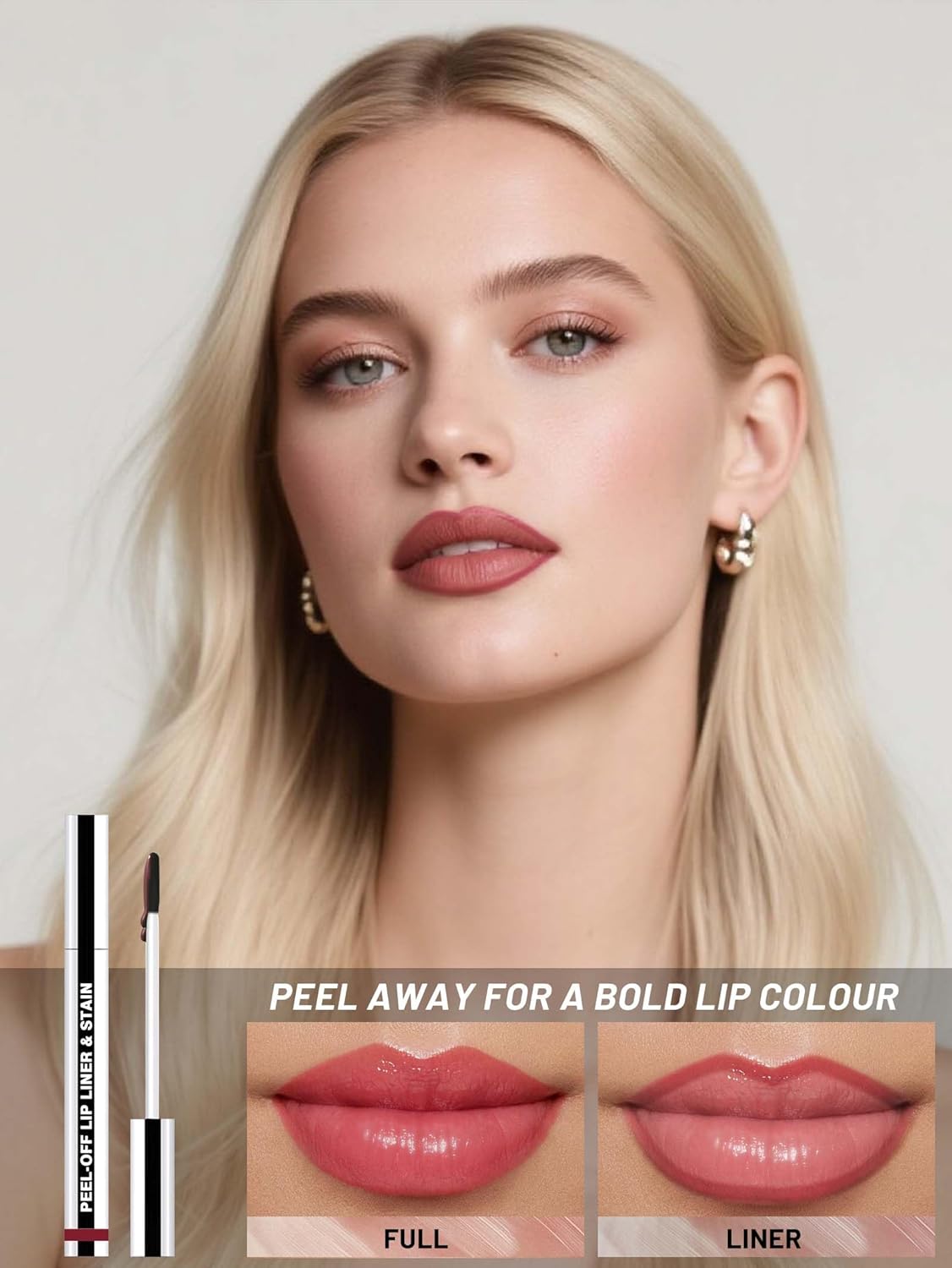 Lip Stain Peel Off Lip Liner Stain with Tweezer, Long Lasting Matte Lip Tint Tattoo, Highly Pigmented Color Lip Makeup, Waterproof Lipstick, Transfer-proof Lipstain for Women, Cool Rose