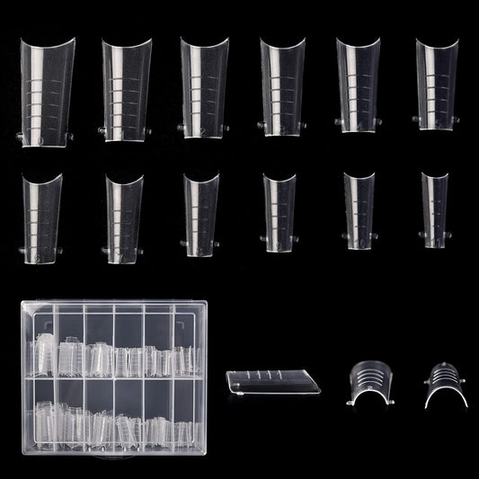 KADS 120PCS Clear Full Cover Dual Nail System Form UV Gel Acrylic Nail Art Mold Artificial Nail Tips with Scale for Extension (MODEL 7)