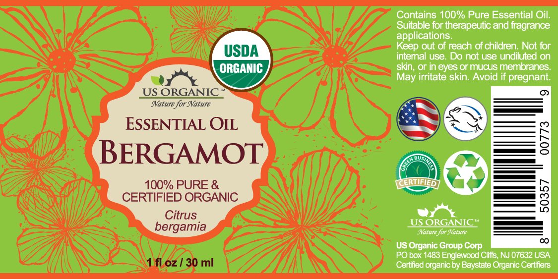 US Organic 100% Pure Bergamot Essential Oil, USDA Certified Organic, Cold Pressed, with Euro droppers (More Size Variations Available) (30 ml / 1 fl oz)