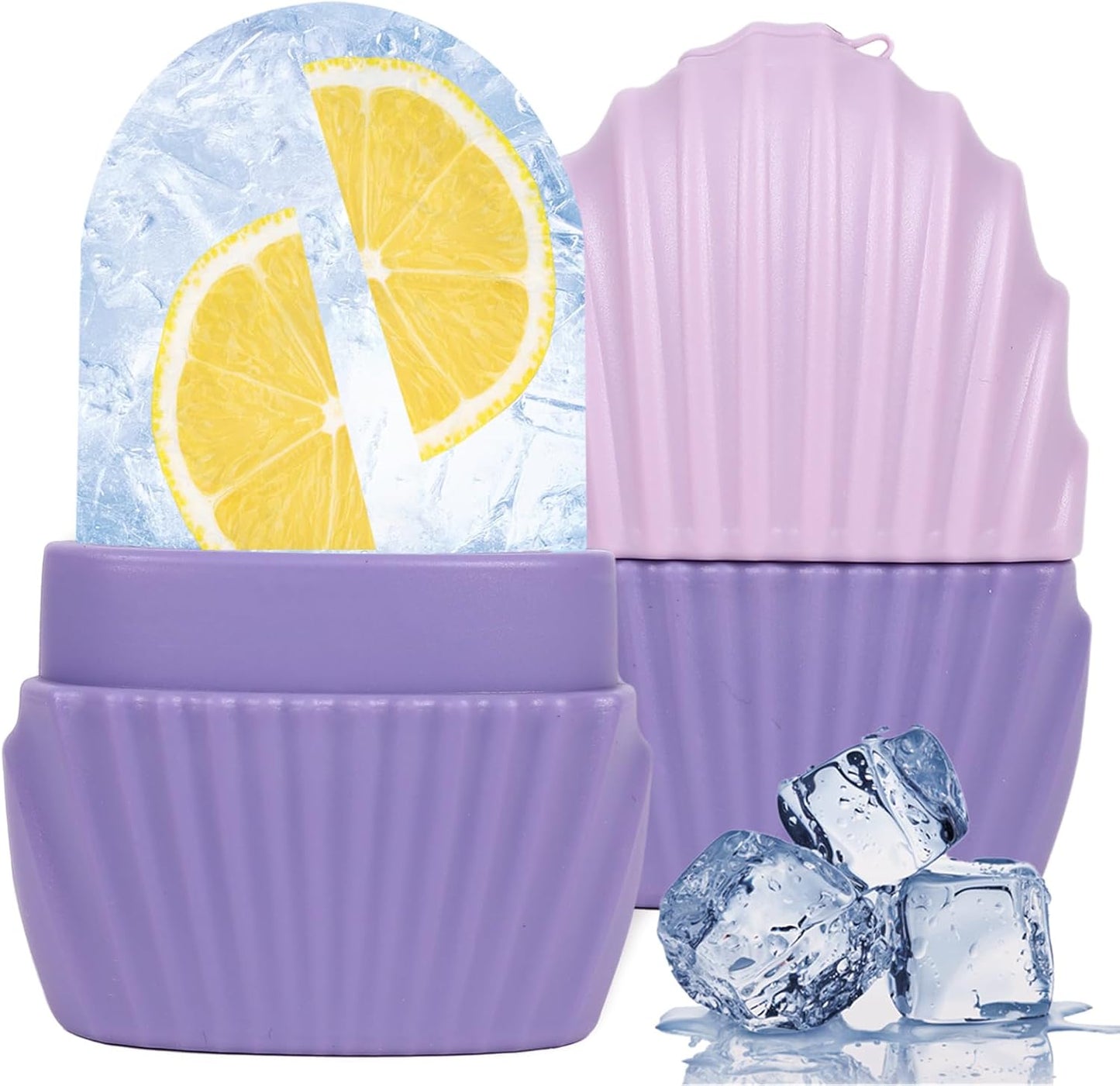 Ice Cube Roller for Face,Eyes and Neck,Reusable Silicone Ice Mold Mermaid Shell Shape for Shrink Pores Anti Wrinkle and Skin Beauty Care,Reduce Migraine Pain,Gua Sha Face Massage Tools (Purple)