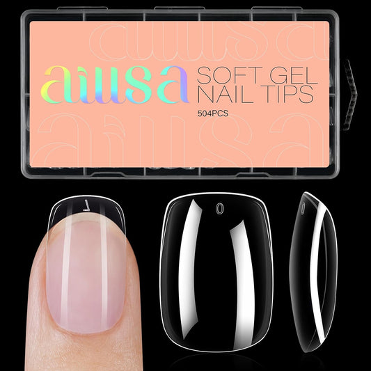 AILLSA Extra Short Square Nail Tips Clear Full Cover Gelly Press on Nails Gel False Nail Tips Preshaped Acrylic Fake Soft Nail Tips for DIY Home Salon Gift, 504PCS 10 Sizes