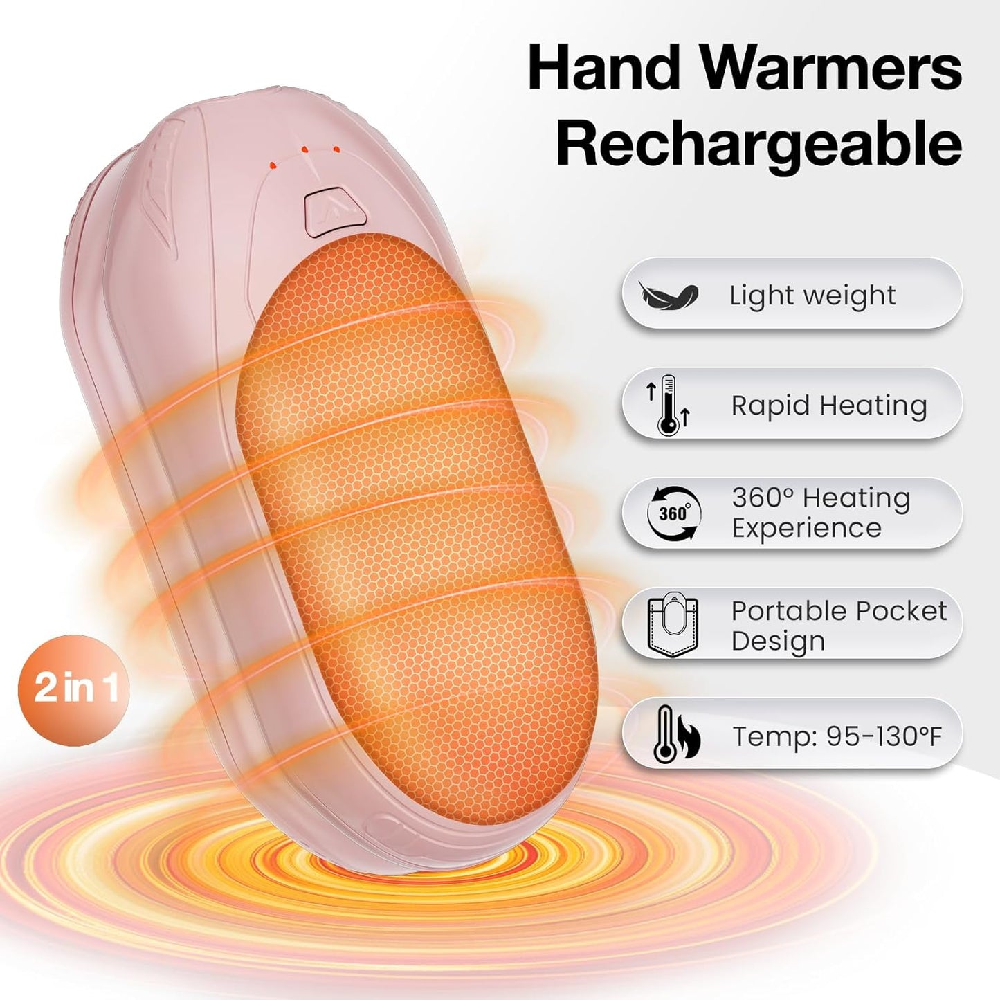 AI Hand Warmers Rechargeable 2 Pack, AI Smart Chips Electric Hand Warmers, 20Hrs Long Safe Heat, Portable Pocket Heater, Gifts for Christmas, Outdoor, Hunting, Golf, Camping Accessories