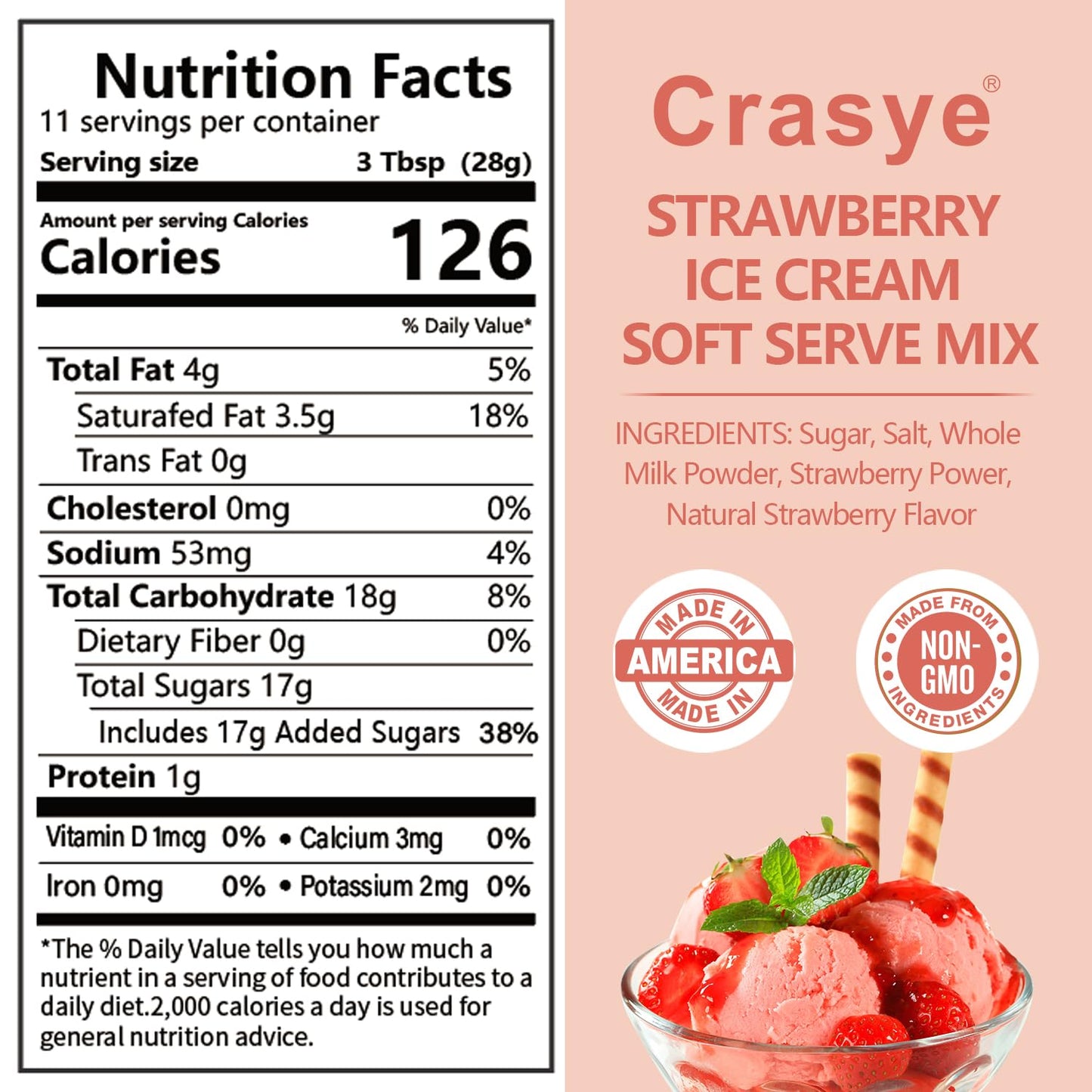 Ice Cream Mix Strawberry Soft Serve Mix Soft Serve Mixes Base Powder Homemade for Ice Cream Maker Machine - 10 Ounce