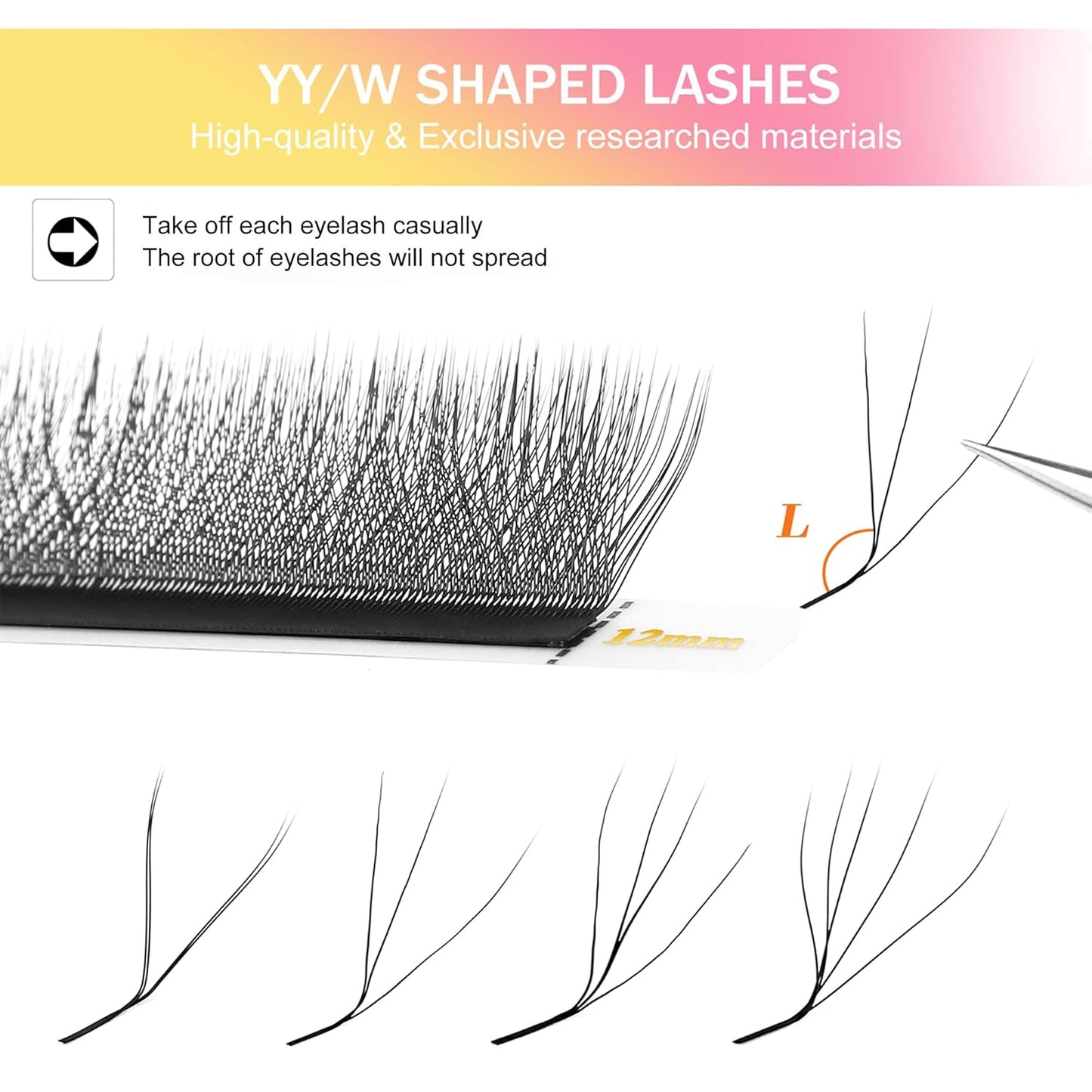 W Lash Extensions 5D Eyelash Extensions W Shape 0.07mm Thickness L Curl 10mm Premade Fans W Lashes Individual Lashes Matte Black 12 Rows False Eyelashes Volume Lashes(W-5D-0.07-L,10mm)