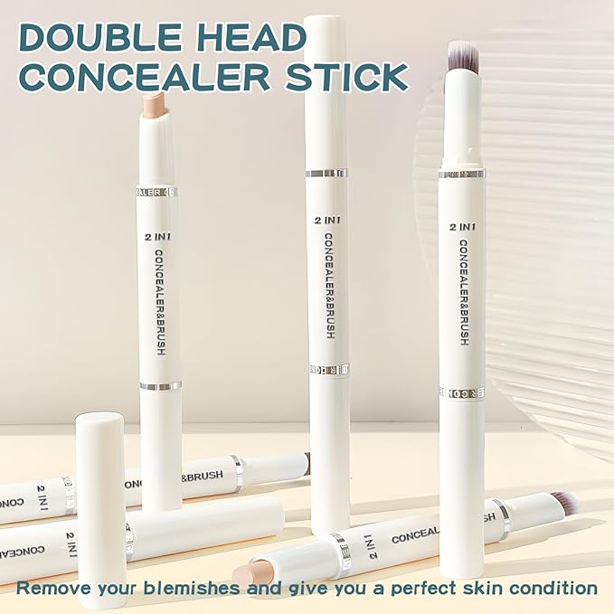 Concealer Stick Full Coverage, Cream Color Corrector Makeup, Dual Ended Conceal Pen with Brush, Waterproof Matte Eraser Dark Circles, Blemish, Pores, Spots Buildable for All Skin Types- Natural