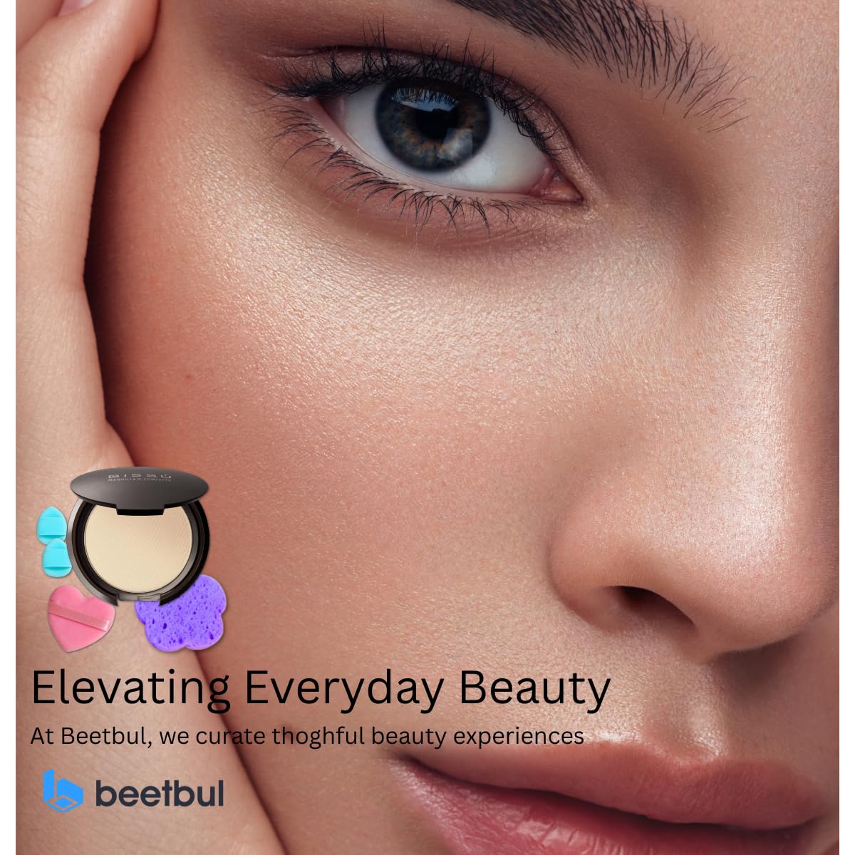 Beetbul Makeup & Exfoliation Kit - Bissú Compact Powder + 1 Medium Velvet Puff + 2 Finger Puffs + 1 Facial Exfoliating Sponge (13 Bronze, One Size)