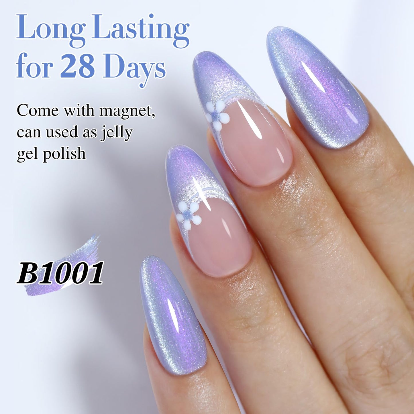 Double Rhythm 0.5 OZ Cat Eye Gel Polish with Magnet 15ML Holographic Glitter Shimmer Translucent Jelly Color Magnetic Nail Polish Salon DIY at Home (MC1001)