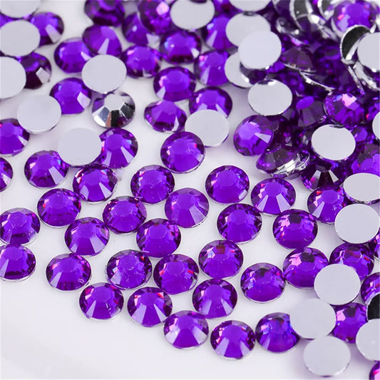 500 Pieces SS30 6mm Flatback Rhinestones Clear Glass Round Gems Crystals for Nail Art DIY Crafts Clothes Shoes Bags （Dark Purple）