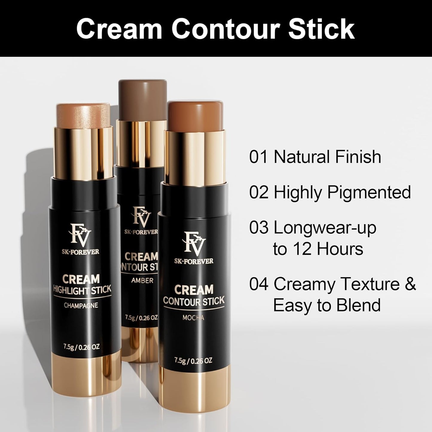 FV Contour Stick, Blendable & Smooth Cream Contour Stick with Natural Finish, Waterproof & Highly Pigmented Face Contour Makeup Stick for Beginners, Long Lasting & Cruelty-free, 02 Mocha